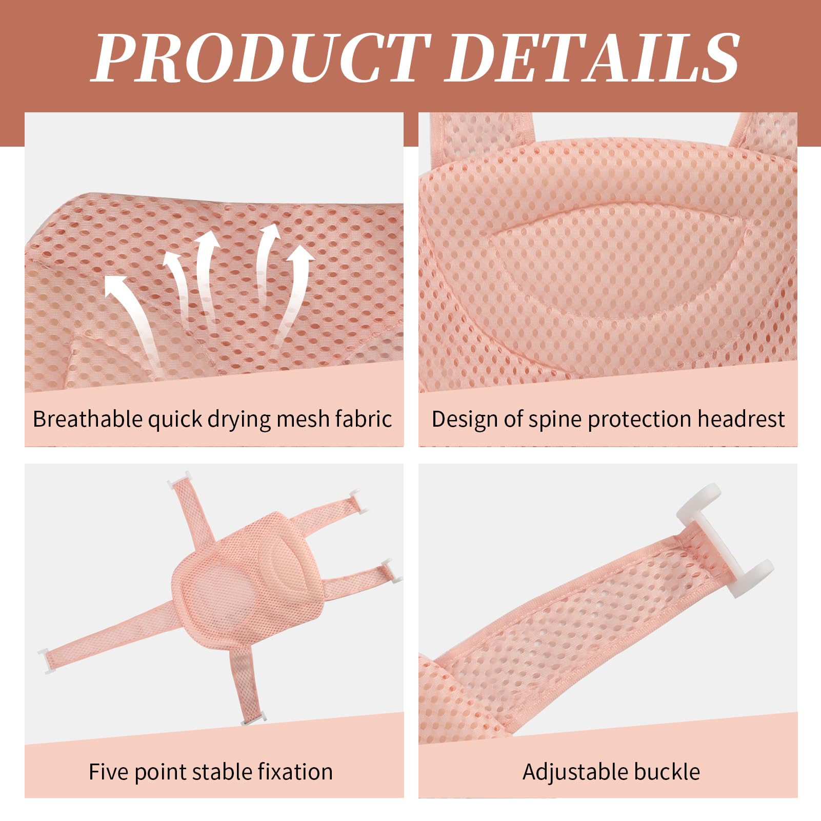 Une doublure de baignoire pour bébé ergonomique et antidérapante, équipée d'un tapis en maille réglable, d'un siège de bain sécurisé et de divers accessoires de baignoire, lbébés de moins de 18 mois