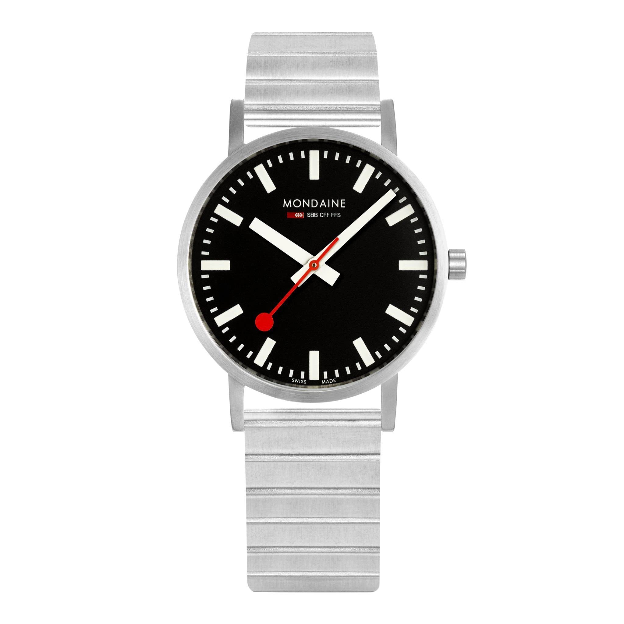 MondaineClassic Official Swiss Railways Watch | Black/Metal Bracelet