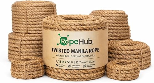 Sgt Knots - Cuerda de manila trenzada, mide 2.5 cm, tiene de 3 a 366 m de longitud, color café y café claro, de fibra natural, para interiores y