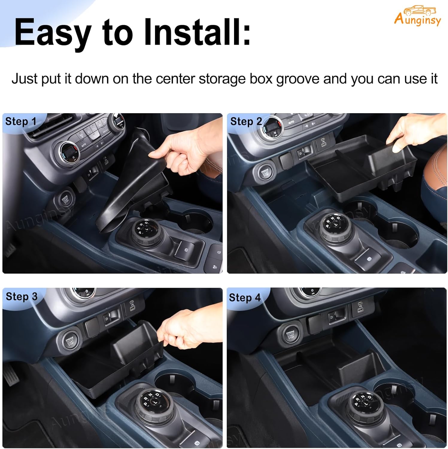 Aunginsy Car Center Console Shifter Storage Tray Compatible with Ford Maverick 2022-2026, Not Fit 2025+ Model with Wireless Charge, Gear Shift Groove Shock Pad Organizer Storage Box Insert Accessories