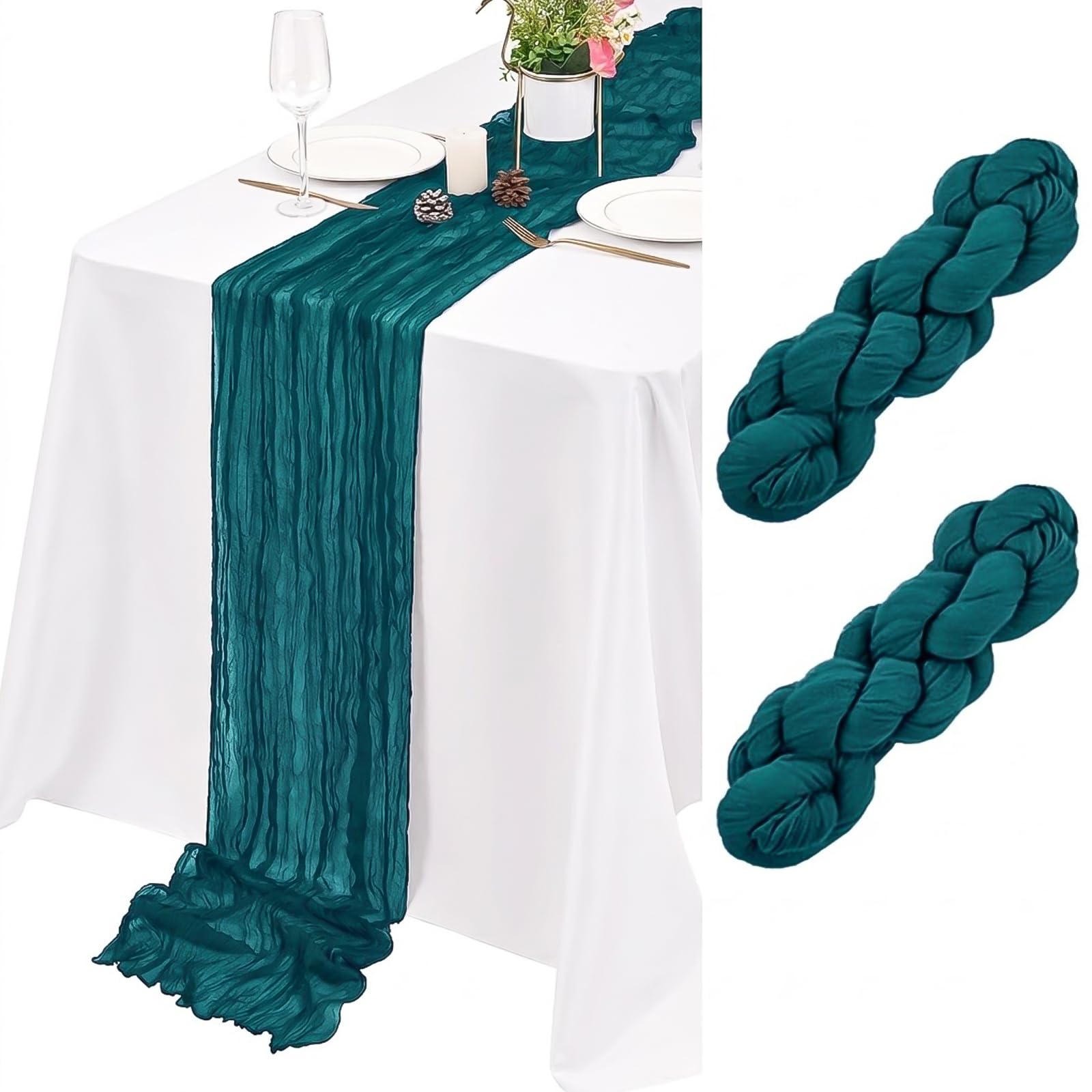Lumaycens 2 Pack Teal Table Runner 45ร275cm Cheesecloth Table Runner โ image 1