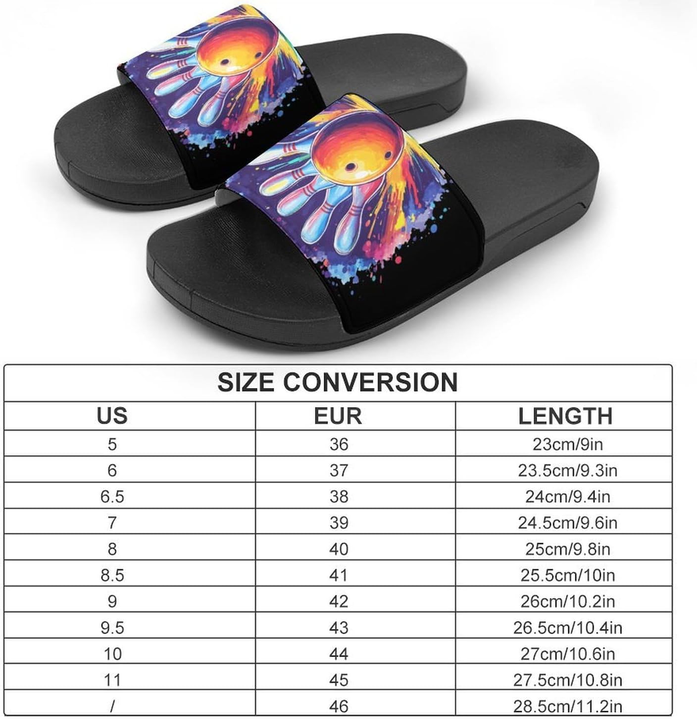 Art Bowling Ball Hitting Pins Men's Slippers Casual Non-Slip Slide Sandals Beach Bathroom Shower Shoes for Women