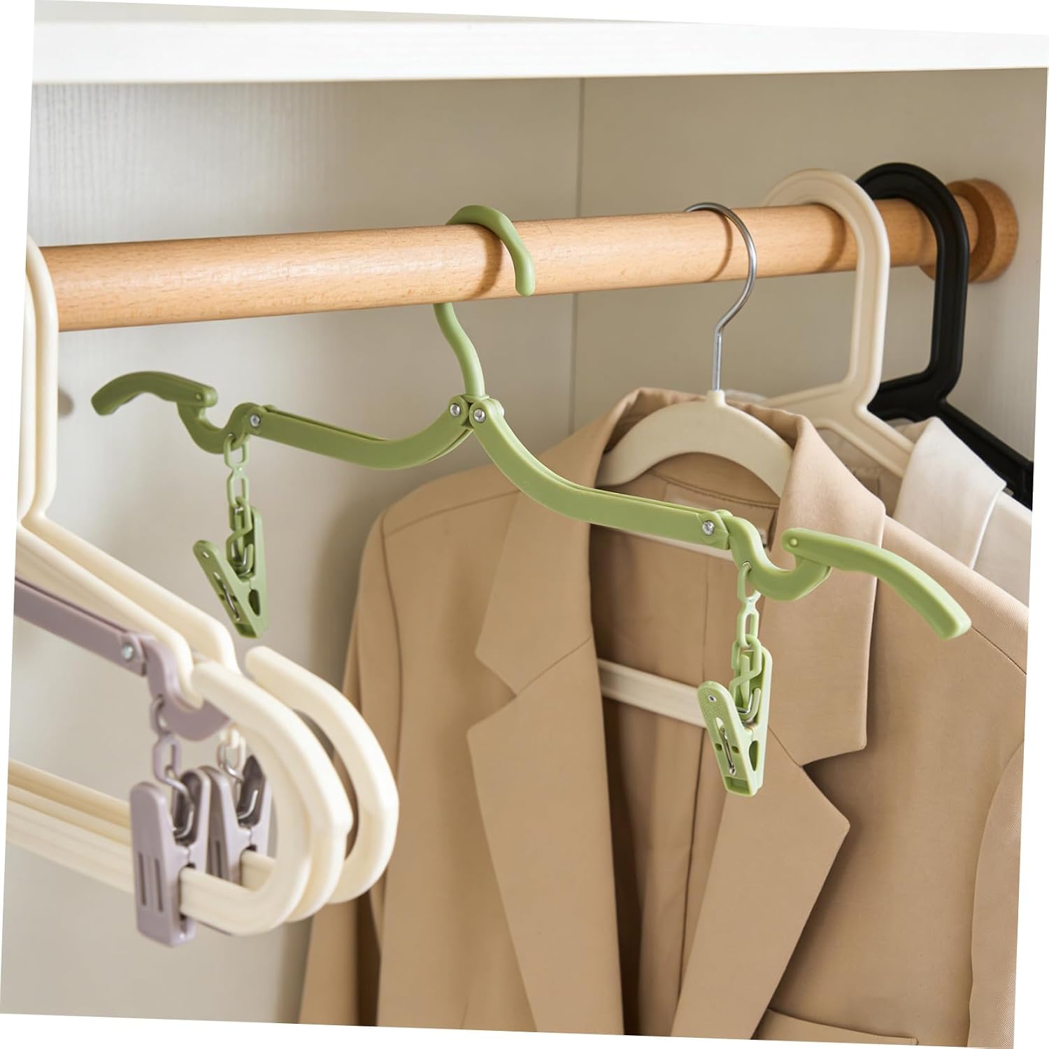 Generic Foldable Clothes Hangers with Clips, Space-Saving Plastic Travel Hangers 4pcs Portable Minimalist Design for Home and Moves for Suitcase, Dorm, Camping, and Cruise Ship