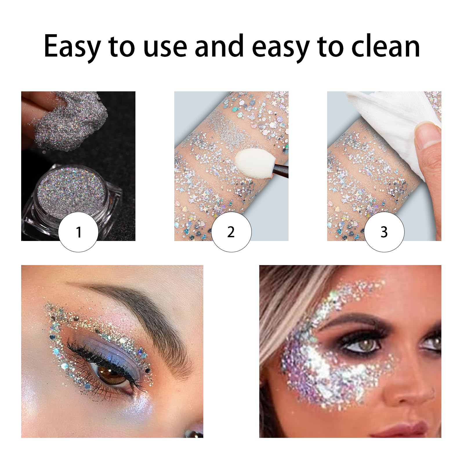 Glitzer Gesicht Gel Set – Für Halloween, Festivals, Party-Make-up, Wasserdicht & Haftfest