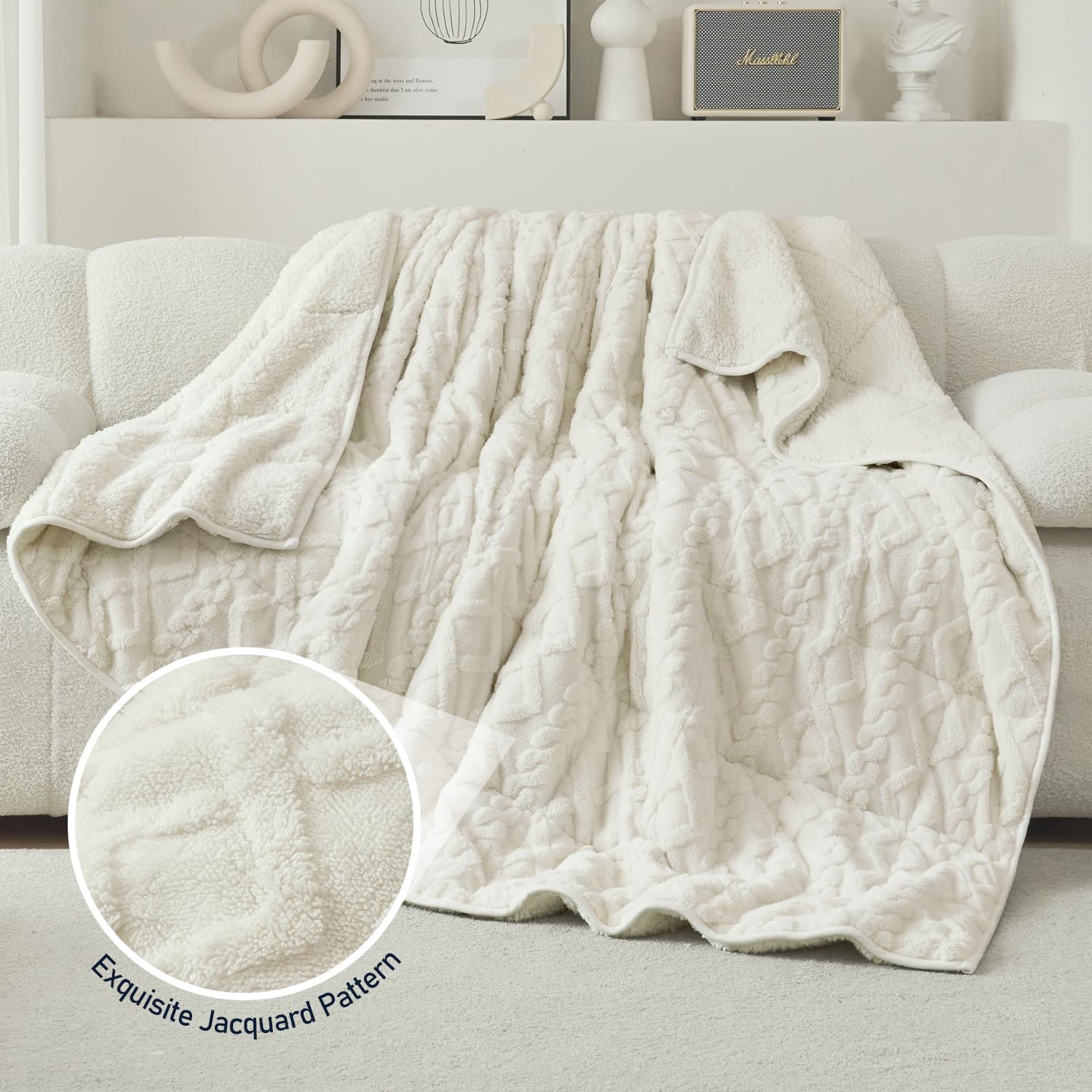 Wemore Gewichtsdecke für Erwachsene, Doppelgröße, 6,8 kg, doppelseitig, weich, flauschig, Jacquard, Sherpa, gewichtete Decken zum Schlafen, gemütliche, flauschige, gestrickte schwere Decke für Couch,