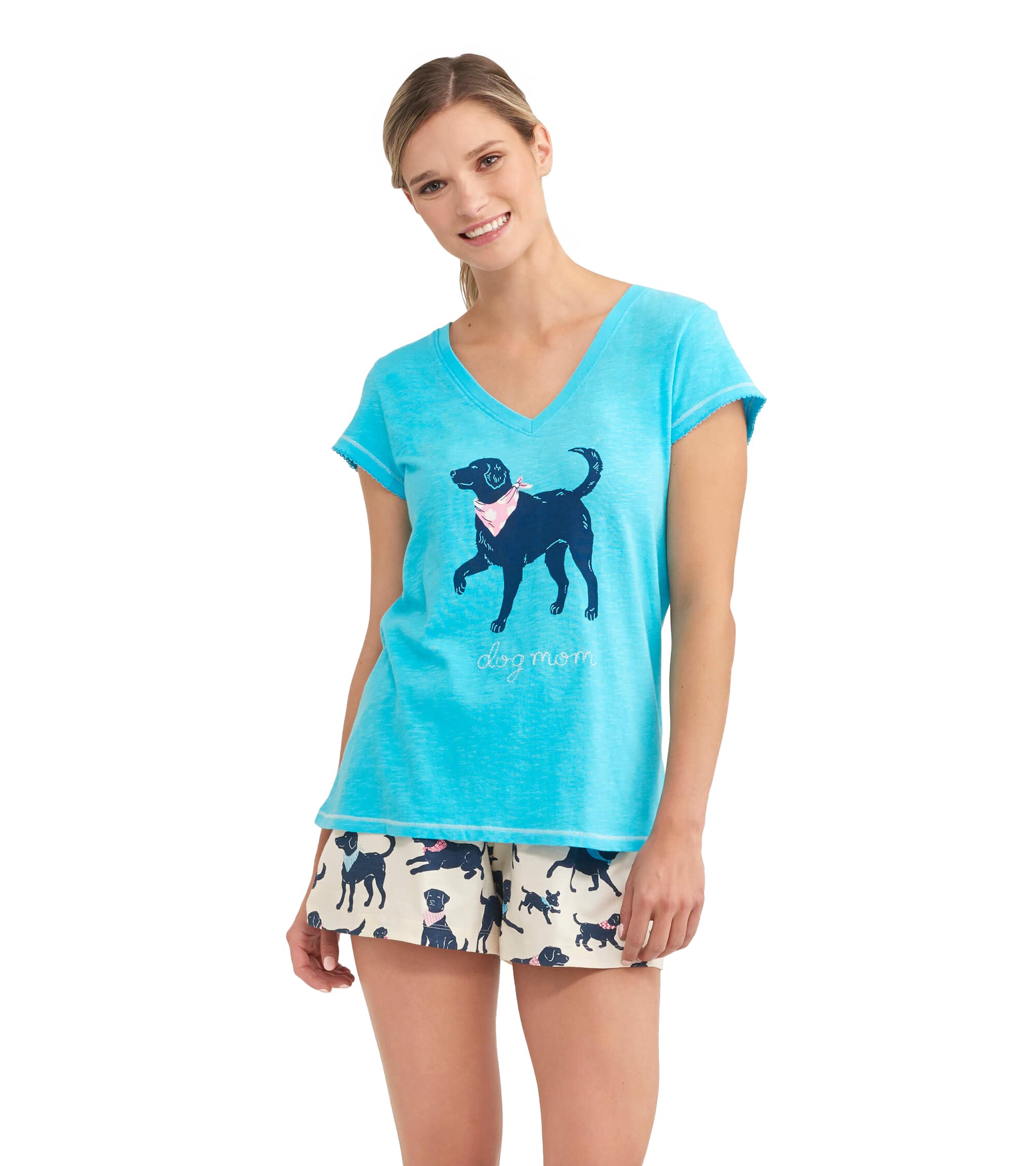 Hatley Women's V-neck Tee Pajama Top, Dog Mom, M