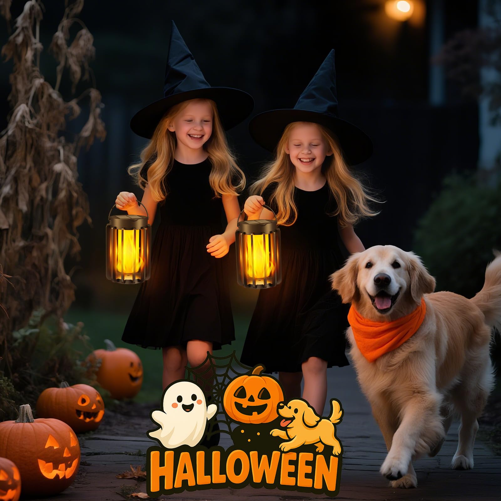 Solar Lanterns Lights for Outside Garden: 2 Pack Flickering Flame Halloween Lights with 2 Lighting Modes - Image 2