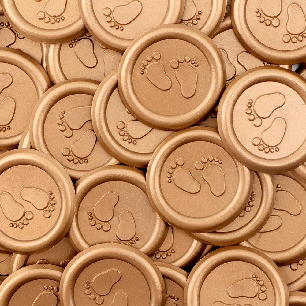 25Pcs Footprint Wax Seal Stickers,Gold Self Adhesive Envelope Seal Stickers,Great for Gift Wrapping,Wedding Invitation,Greeting Card,Christmas