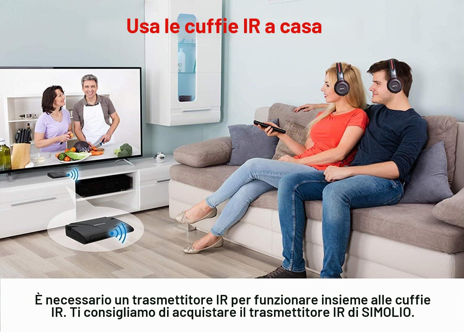 SIMOLIO Confezione da cuffie wireless per auto e bambini, 2 canali IR, non Bluetooth, cuffie DVD con custodia per sistema di intrattenimento posteriore universale