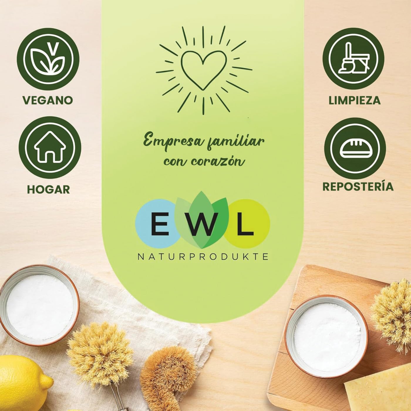 EWL Naturprodukte Bicarbonato de Sodio 900 g, Levadura en Polvo de alta Pureza y Calidad Alimentaria Alemana, Baking Soda