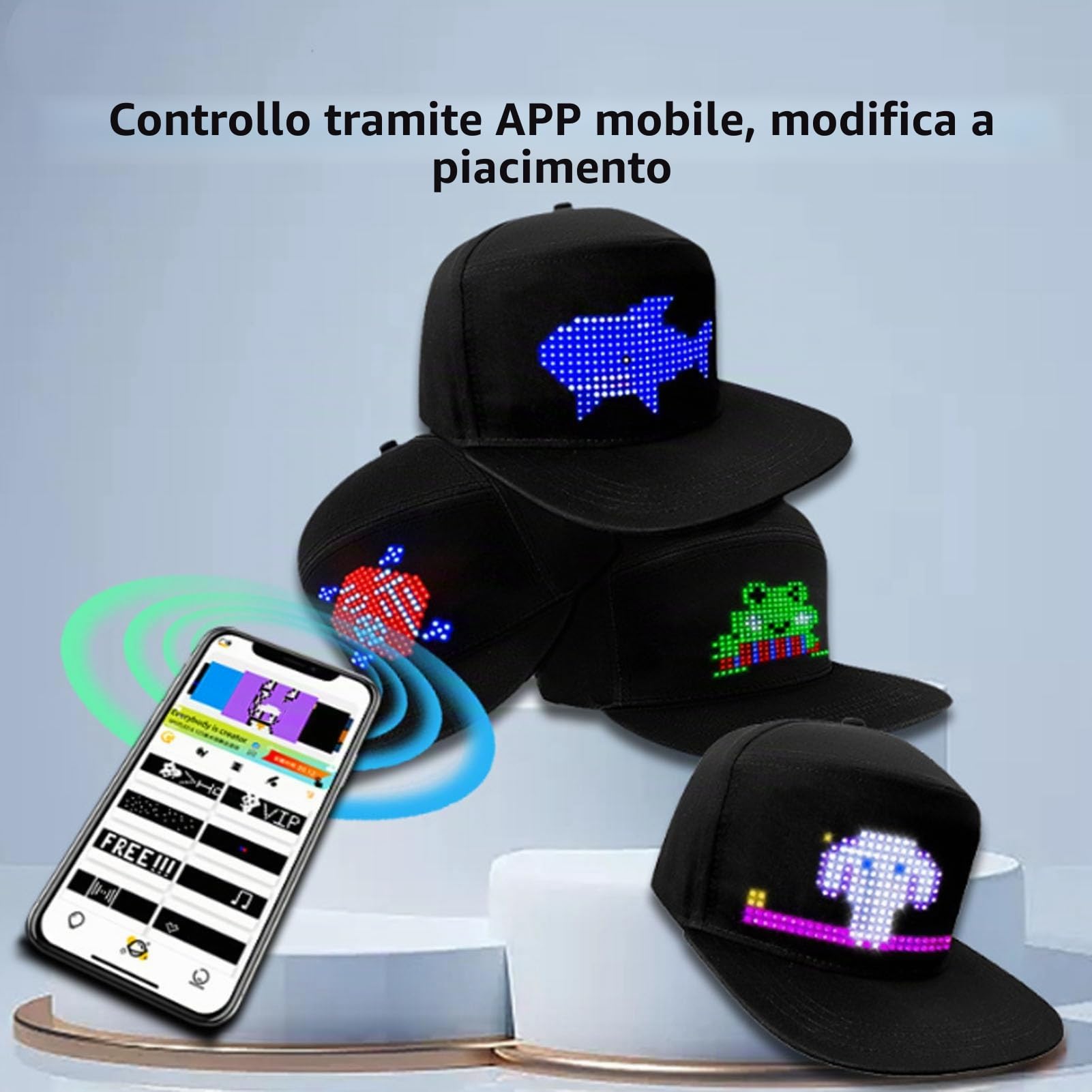 SEAFRONT Cappello LED Programmabile per Editing LED a Colori Controllo App Berretto Baseball Cappello con Segnaletica LED Cappello Intelligente di Dimensioni Regolabili
