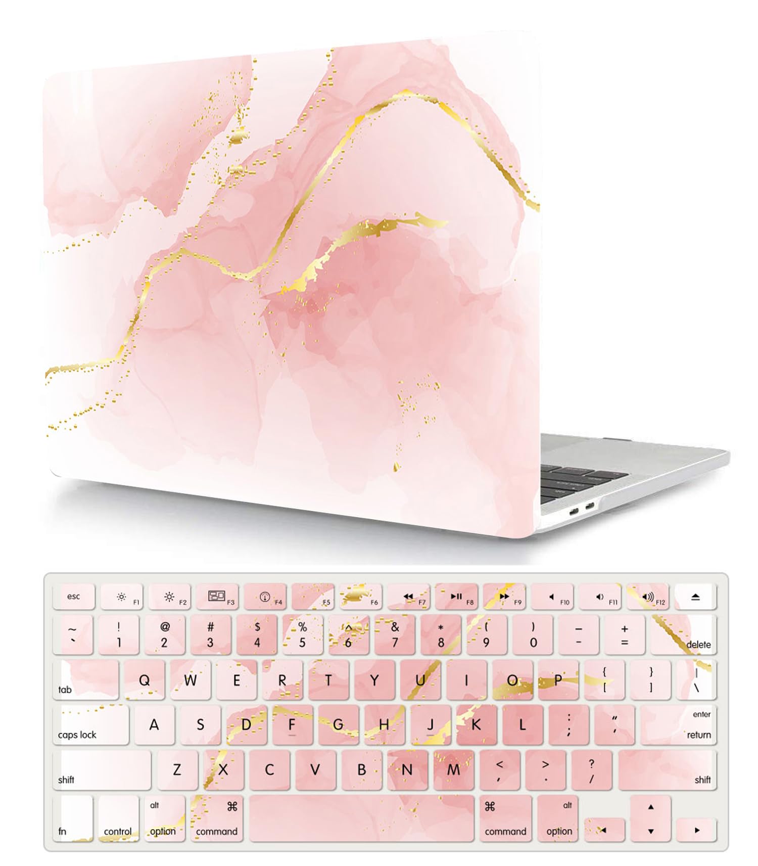 Custodia per Nuovo Macbook Air 13 pollici 2020 2019 2018 Pubblicazione Modello A1932 A2179 A2337 M1 con display Retina e Touch ID, Copertina Plastica Protettiva e Tastiera Cover, Marmo rosa