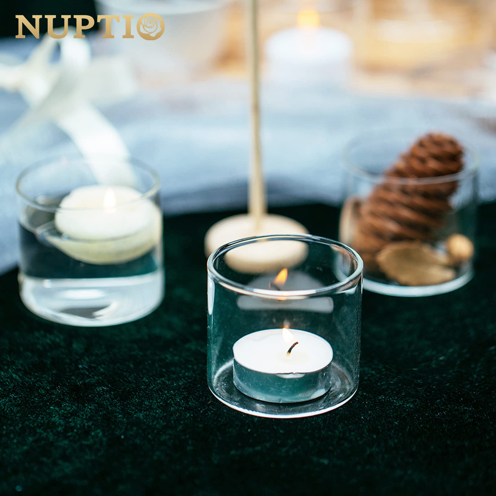 Nuptio Portacandele Clear Votive/Tea Light Glass, Ideali per Feste, Matrimoni, Eventi Speciali, aromaterapia e Uso Quotidiano