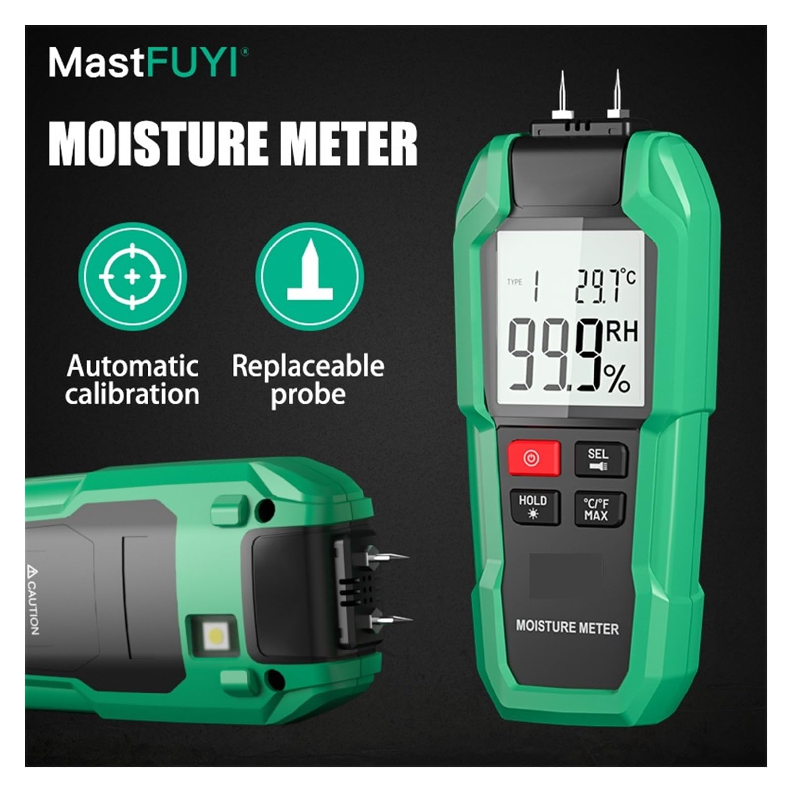 Medidor de humedad madera digital dos pines, 6-100%, detector con plla LCD grande Alta precisión