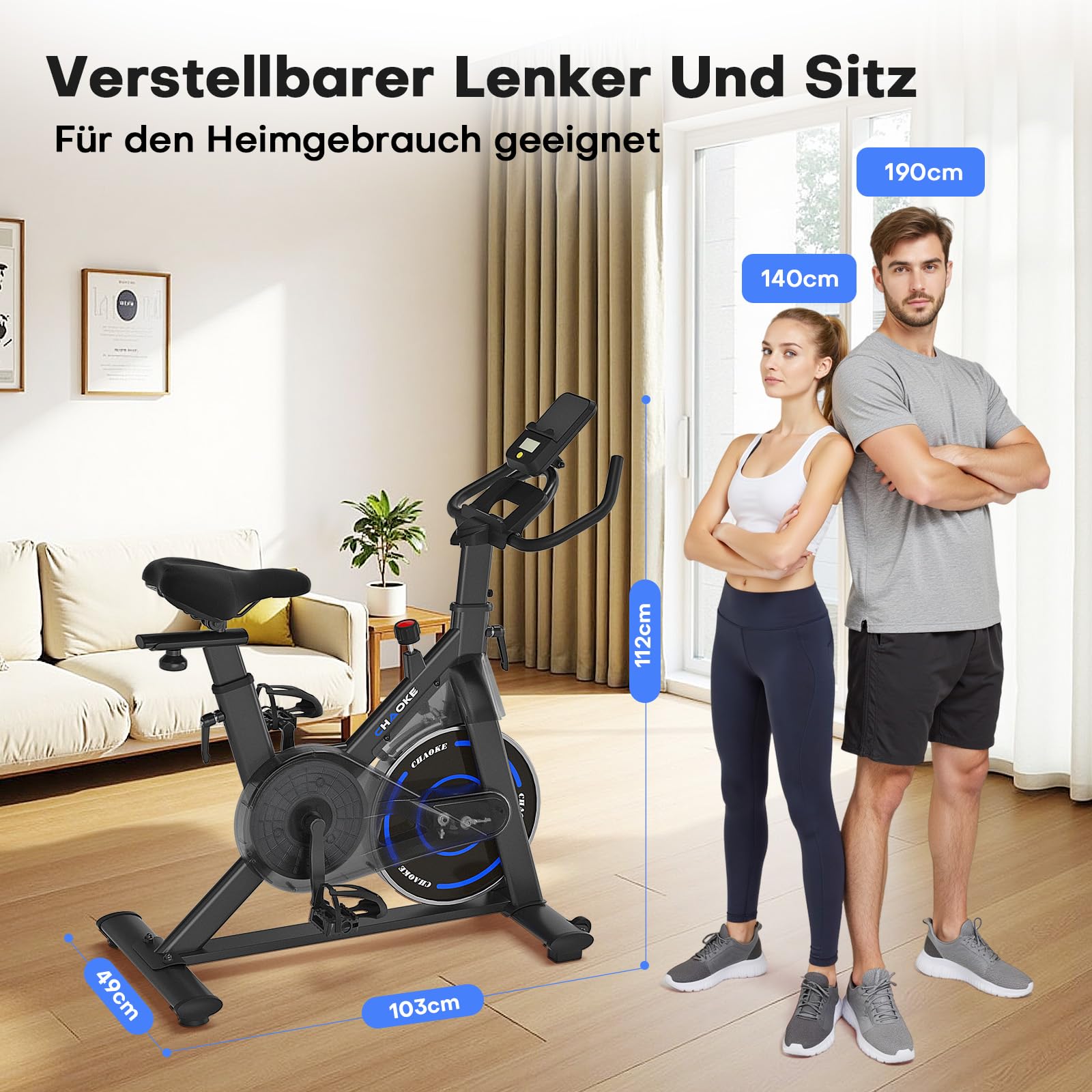 [UPGRADE] Heimtrainer Fahrrad mit APP, CHAOKE Hometrainer Fahrrad, Leises, Stufenlos Einstellbares Magnetsystem, Ergometer Heimtrainer mit LCD-Display, Indoor Fitnessbike für Zuhause, Bis 150KG
