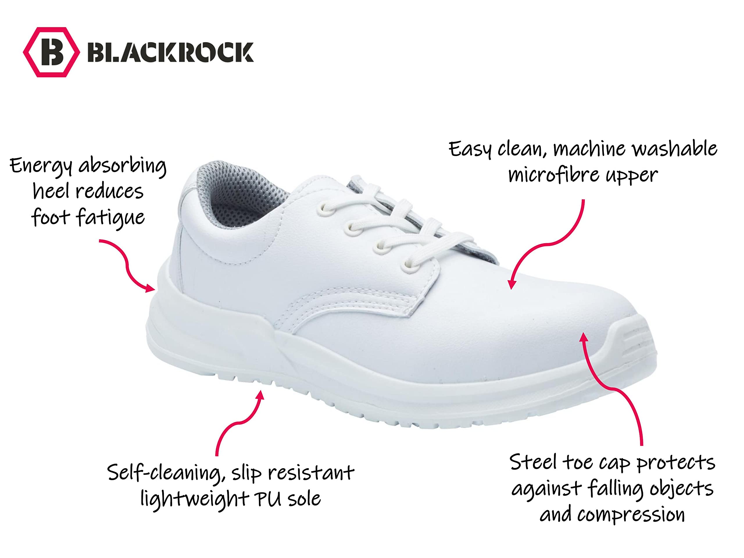 Blackrock Lace-Up Safety Shoes for Men and Women, Steel Toe Cap, Chef, Nursing, Orthopedic, Non-Slip Work Shoes, Hygiene, Catering, Kitchen, Work and Utility Safety Footwear, Anti-Slip – Size 7
