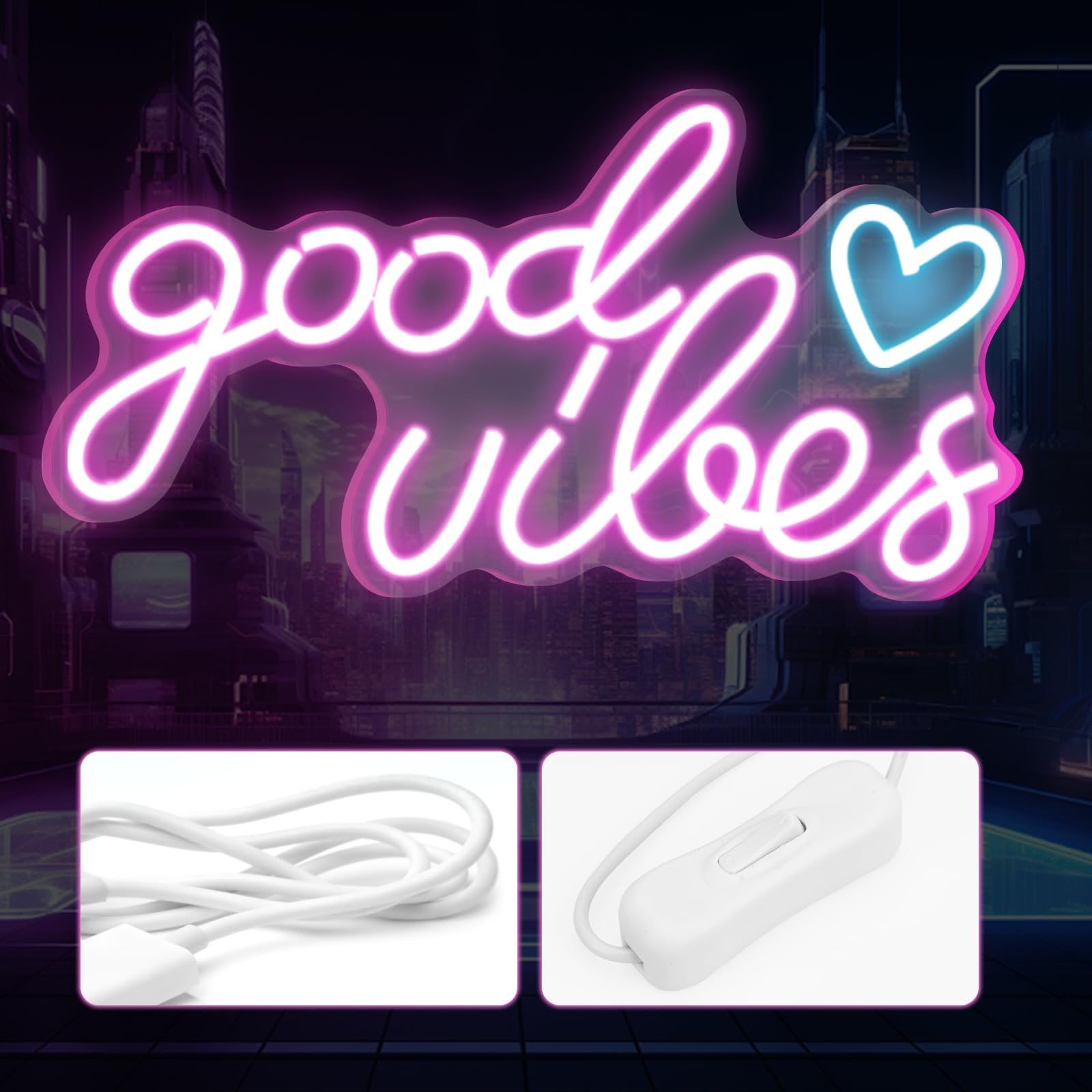 Good Vibes Néon Led, Néon Mural Lettre USB, Pour Chambre à Coucher, Chambre D'Enfant, DéCoration Murale, Bar, Mariage, FêTe
