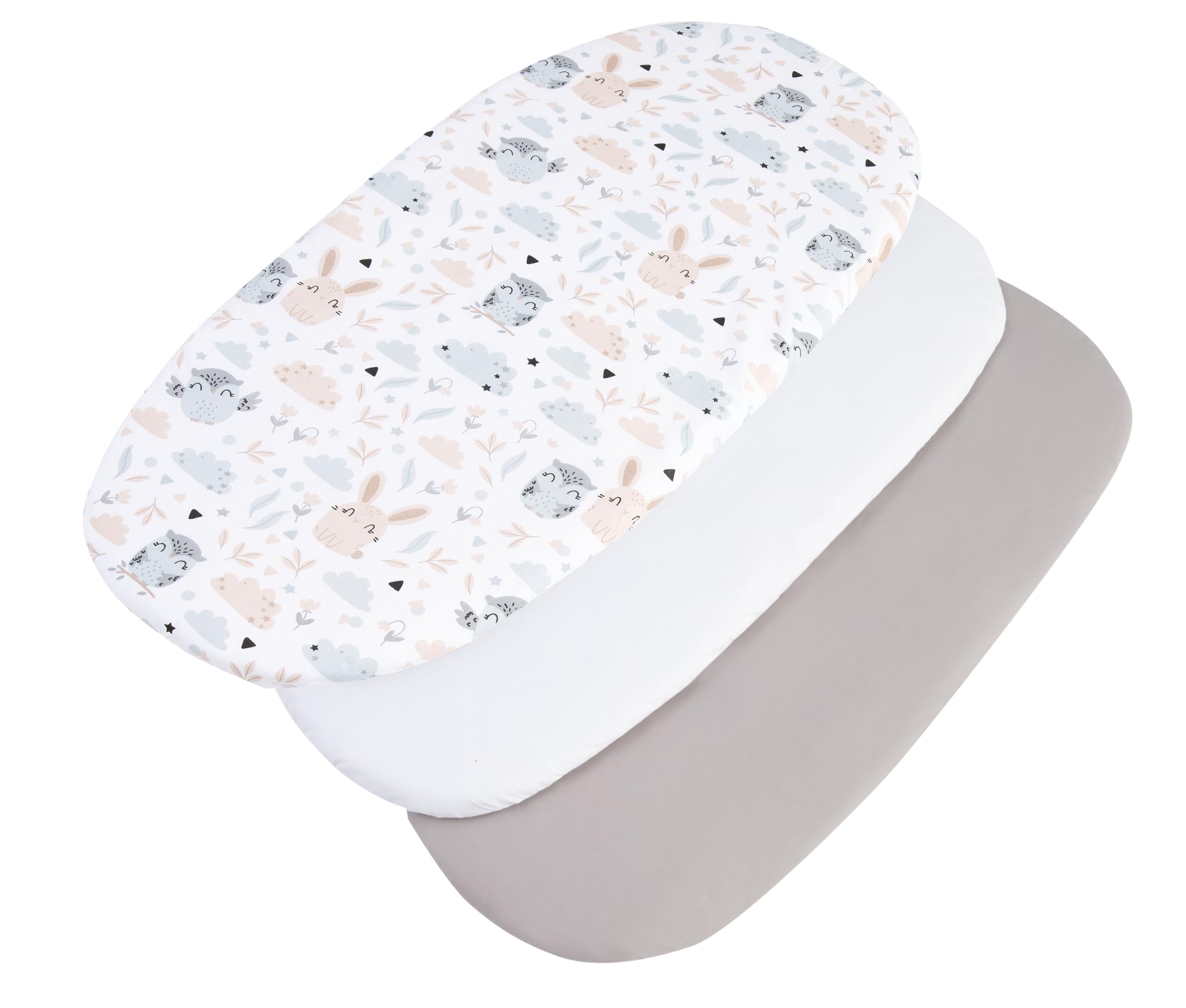 Medi Partners Set of 3 pcs. Fitted Sheet Pram 86 x 40 cm 100% Cotton Mattress Protector Baby, Glade-white-grey, Three pack