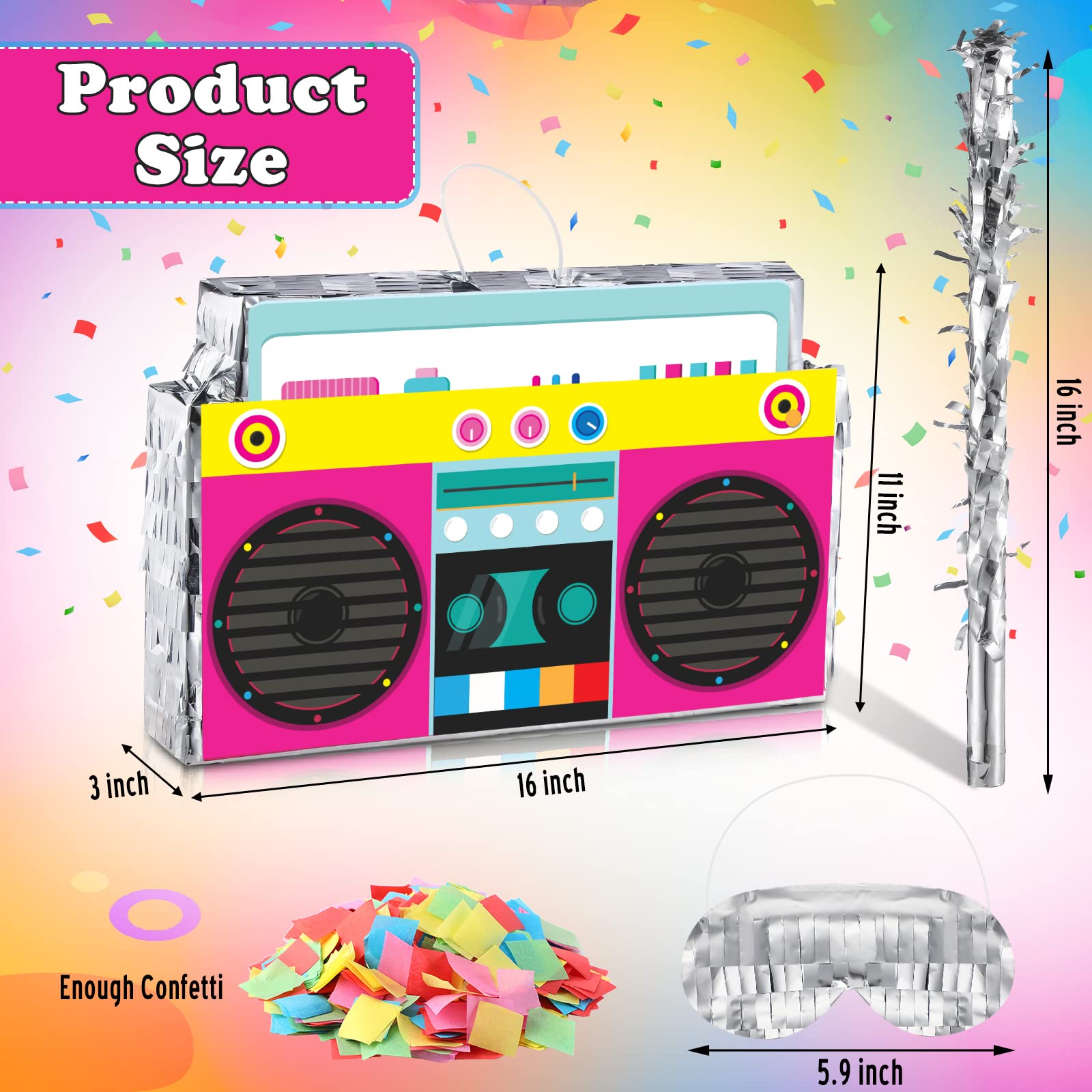 Amazon.com: VHKK Small Boombox Pinata for 80s Retro Birthday Party  Decorations, 90s Hip Hop Theme Supplies with Blindfold, Bat and Confetti  for Boys Girls Adults Youth Carnival Events Decor Games (16 x