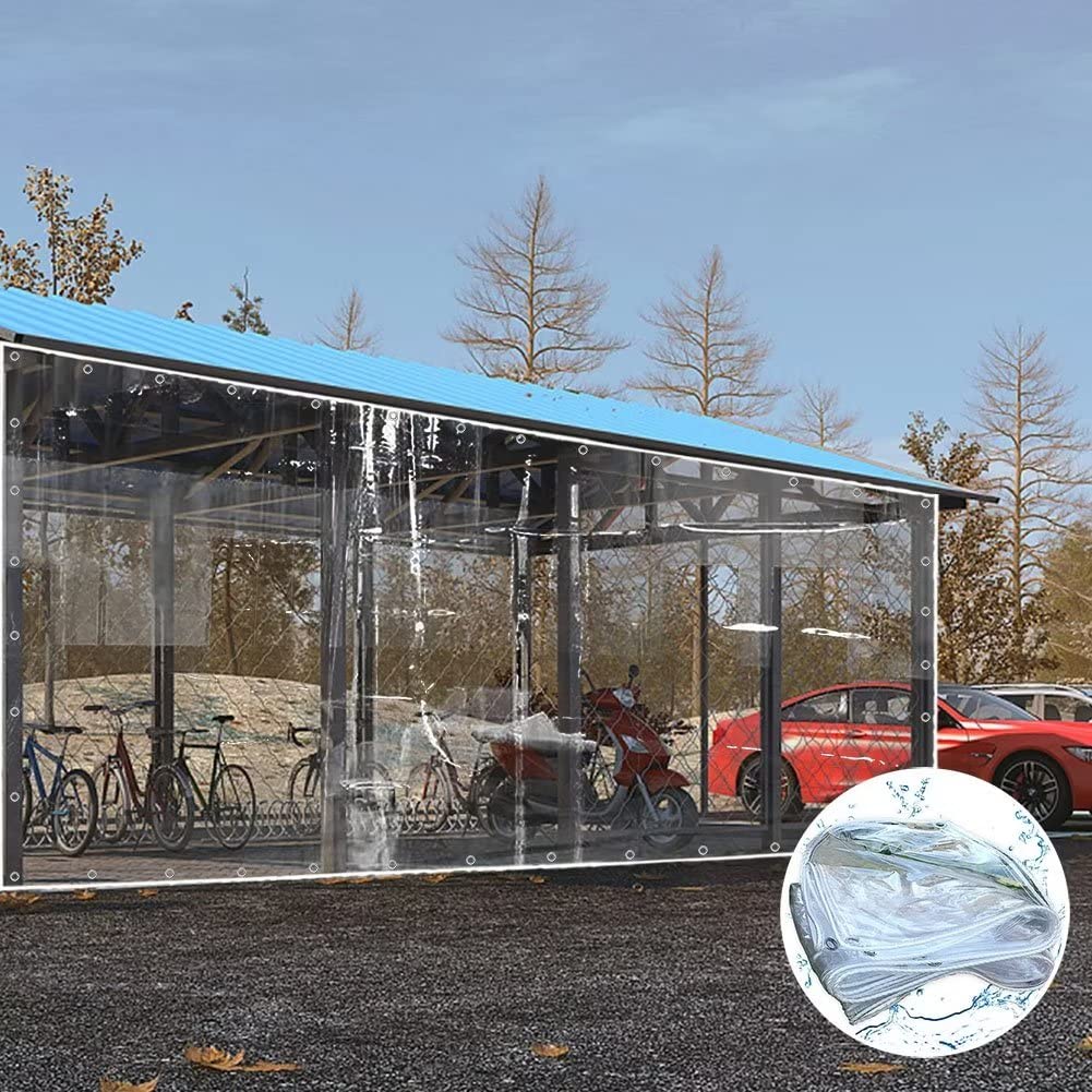 Outdoor Clear Tarp Curtain 1.7m x 3.1m Waterproof Weather Resistant PVC Partition Curtains with Eyelet Vinyl Curtains for Gazebo Front Porch Pergola