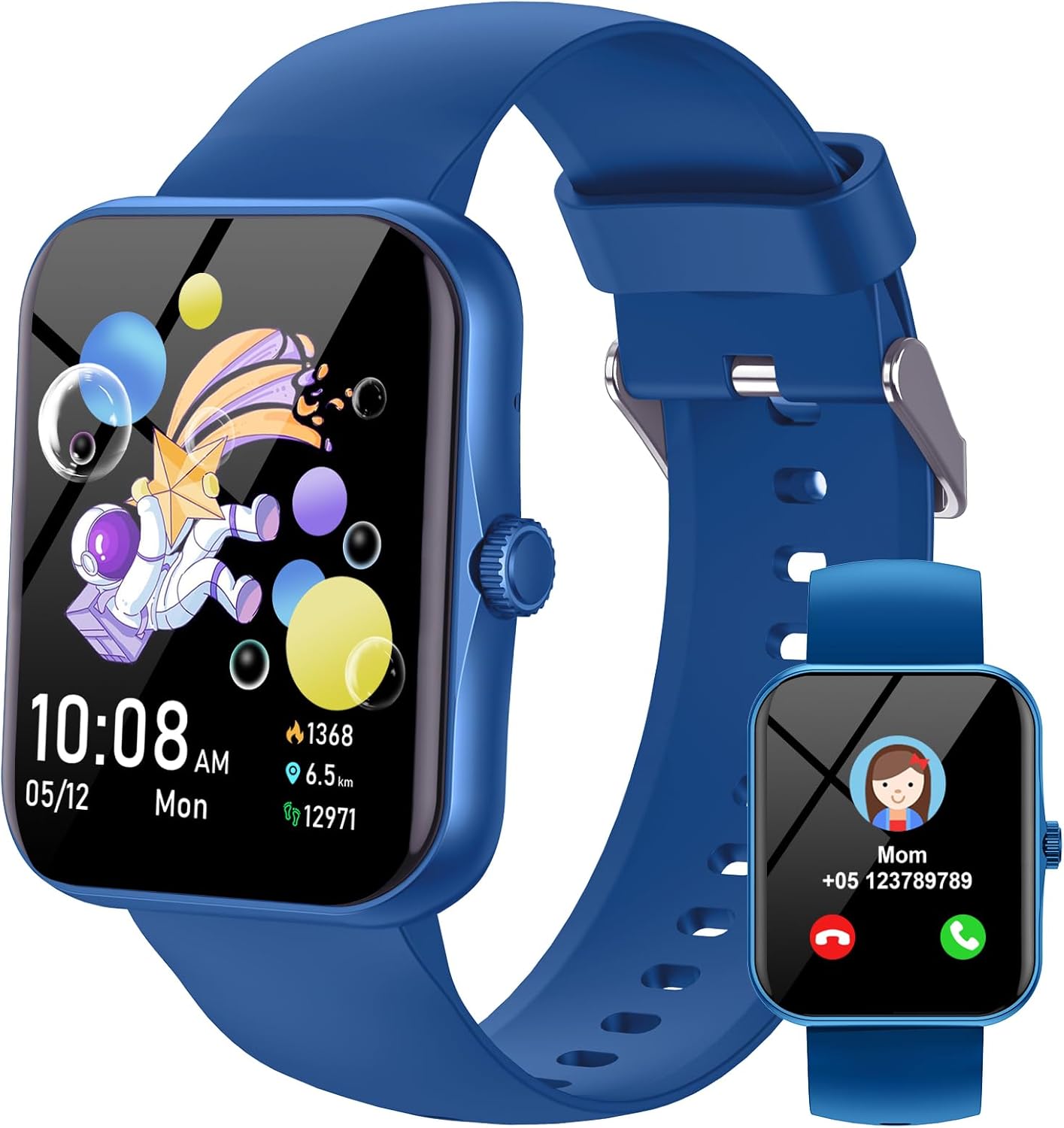 Montre intelligente de suivi d&rsquo;activité pour enfants, montre intelligente pour garçons et filles, plus de 100 modes, réveil sportif, podomètre, moniteur Sommei, jeux, montre intelligente HD de 1,83 pouces pour adolescents de 5 à 16 ans, bleu