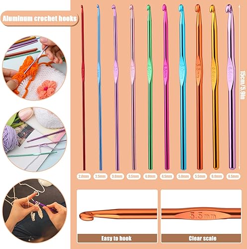 Miniatura 10 de Juego de 96 agujas de ganchillo con bolsa de almacenamiento, ganchos de ganchillo de metal con marcadores de puntada, agujas romas de ojo grande