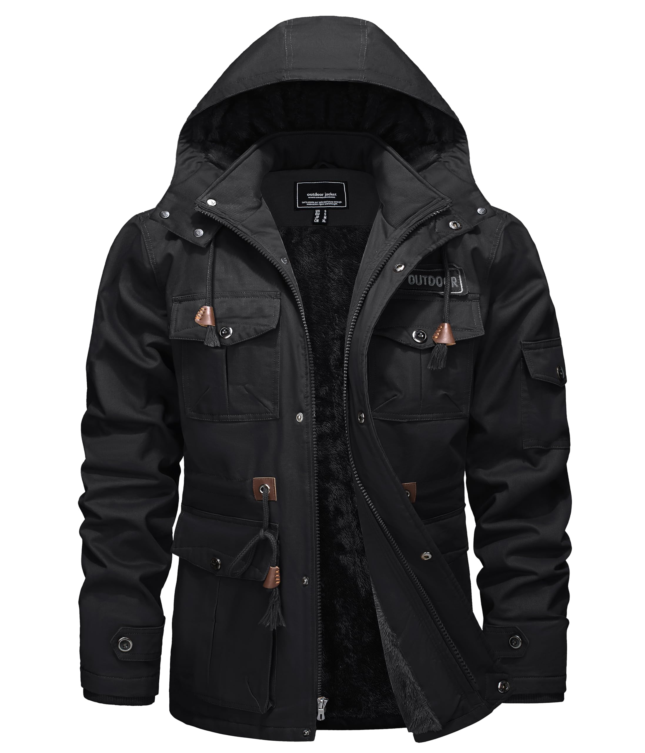 TACVASEN Herren Winterjacke Warme Fleecejacke Militärjacke Lässige Gefütterte Cargojacke Thermo Outdoorjacke Arbeitsjacke
