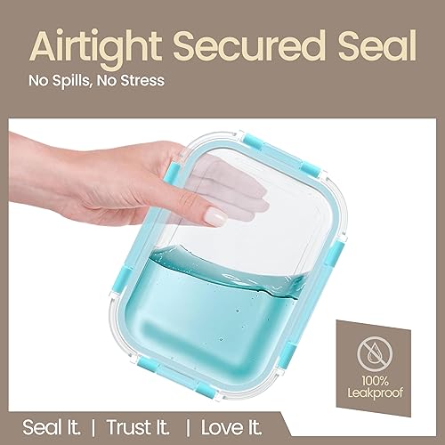 Miniatura 8 de Recipientes de vidrio de borosilicato Aqua con tapas, 16 piezas, grado alimenticio, apilables, sin BPA, recipientes de almuerzo y sobras, aptos para