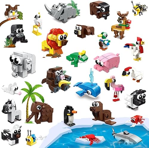 HOGOKIDS Paquete de 30 regalos para el día de San Valentín para niños 867 piezas de bloques de construcción de animales para niños aula intercambio