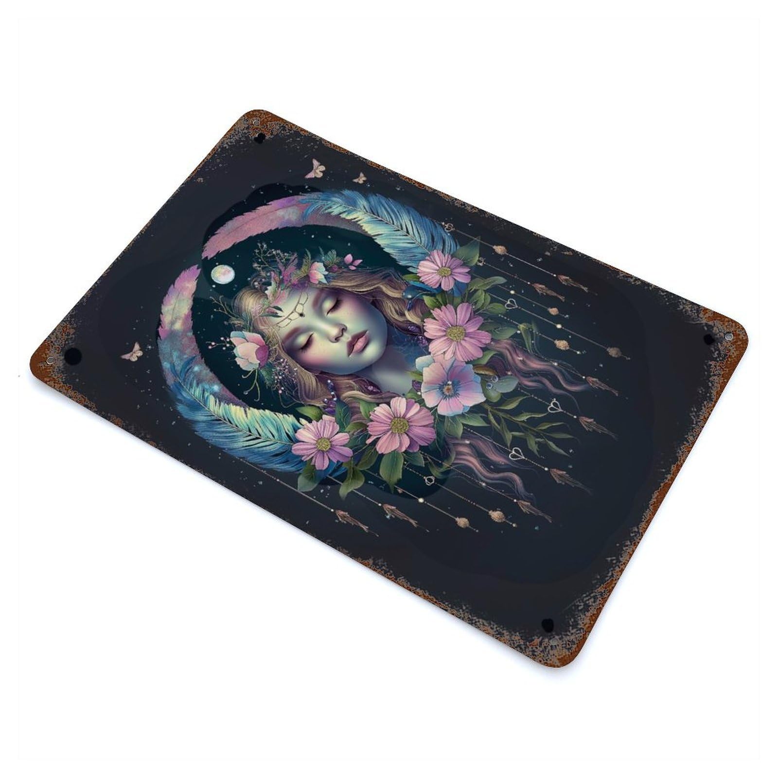 Woman with Dream Catcher Rusty Metal Tin Sign 11.8"x7.9", for Pub, Kitchen And Man Cave Decor, Farmhouse Wall Decor
