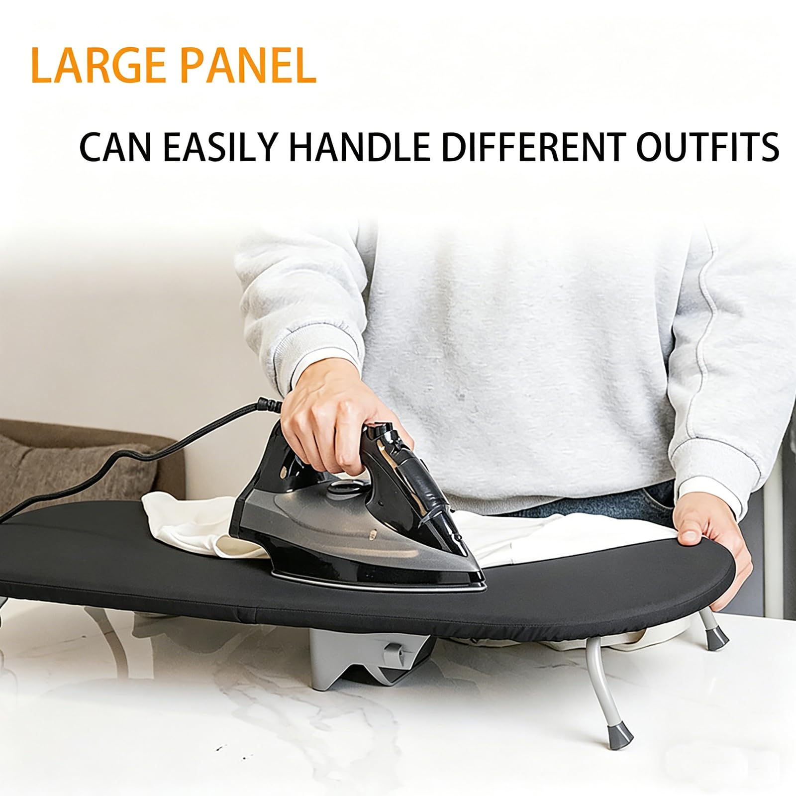 NEWFUN Table a Repasser Pliable, Planche a Repasser Pliable, Table à Repasser Pliable, Pieds de Table Pliables pour Un Gain de Place, Planche à Repasser Compacte avec Support de Table (Black)