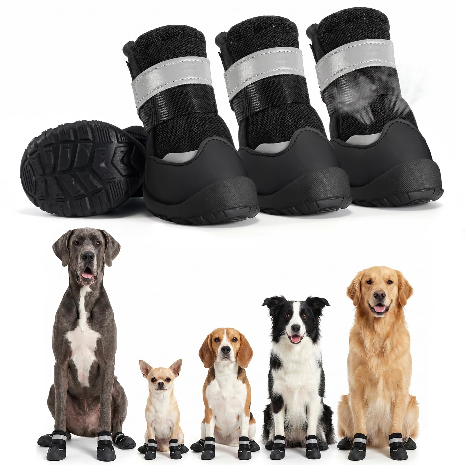 Dog Shoes Mesh Breathable Dog Walking Boots for Hot Pavement Non-Slip Dog Paw Protectors for Small Medium Large Dogs Walking Hiking Indoor Outdoor(4Pcs)