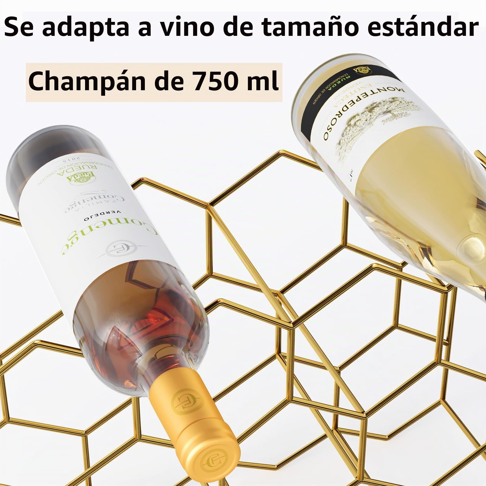 Urban Deco Estante de vino de encimera para 14 botellas, no requiere montaje, soporte moderno para botellas de vino para armario, cocina, bar, despensa, insertos de estante de vino de alambre dorado