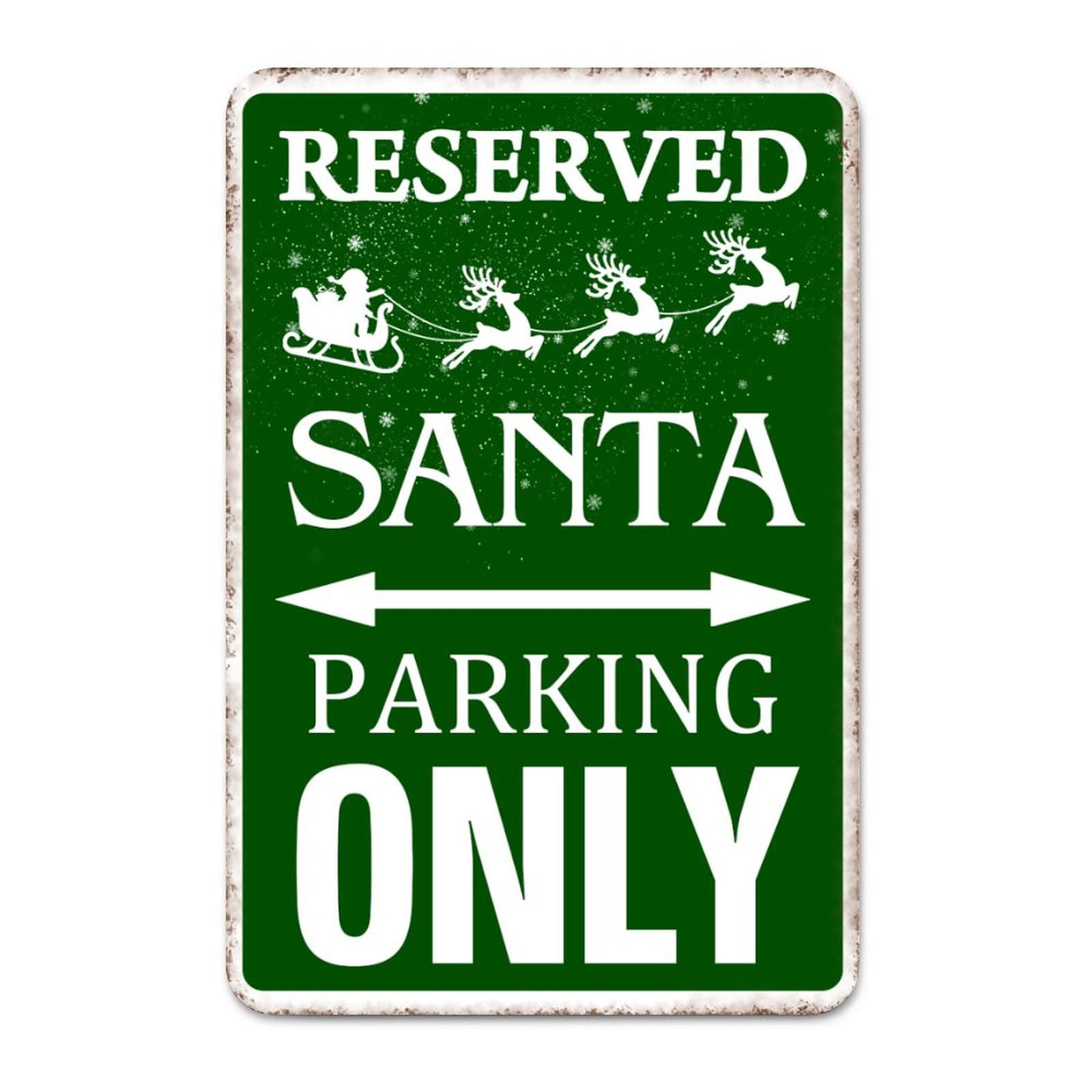 Reserved Santa Parking Only Vintage Man Cave Street Metal Sign 8x12 Inch Decorative Notice Aluminum Tin Sign for Inside Outside Community Railway Road Yard Use Wall Art Decor