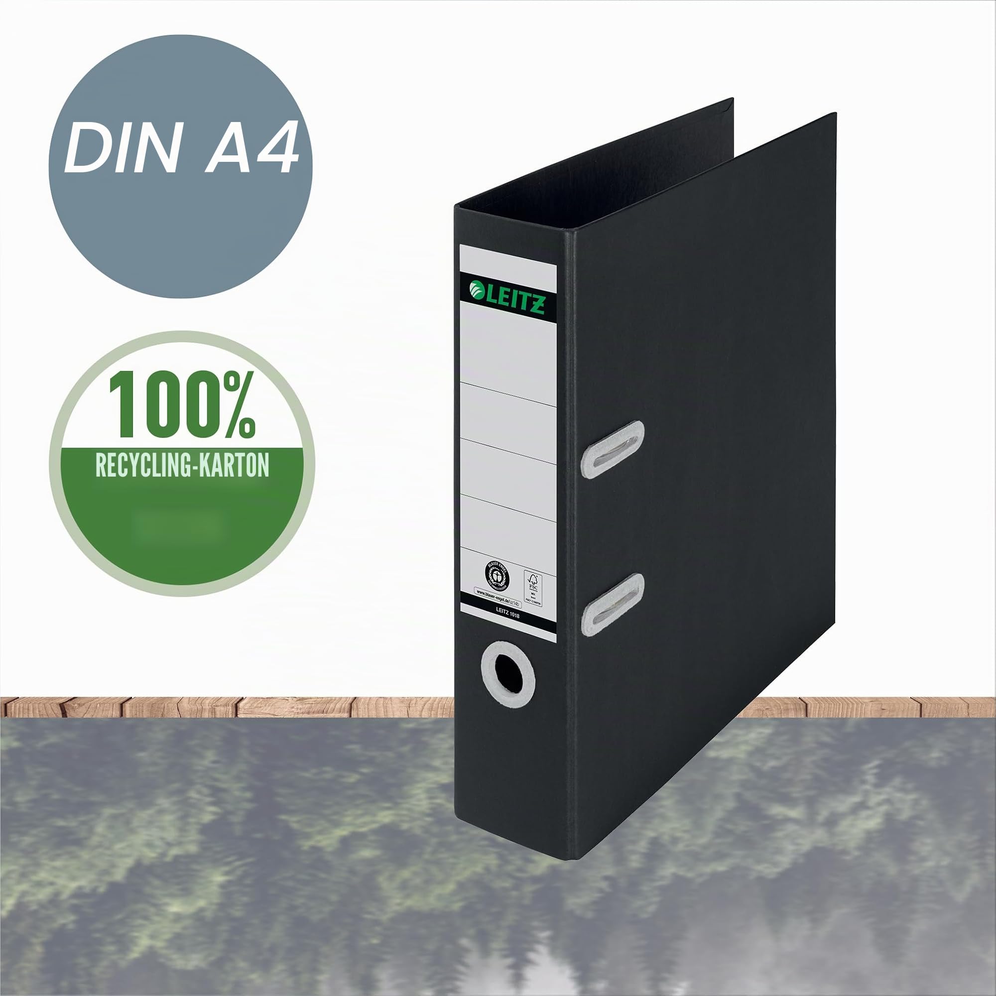 Leitz Qualitäts-Ordner 180°, 10er Pack, A4, 8 cm Rückenbreite, 100 Prozent recyclebar, Umweltfreundlich, Qualitativ hochwertig, Recycle-Serie, Schwarz, 10180095