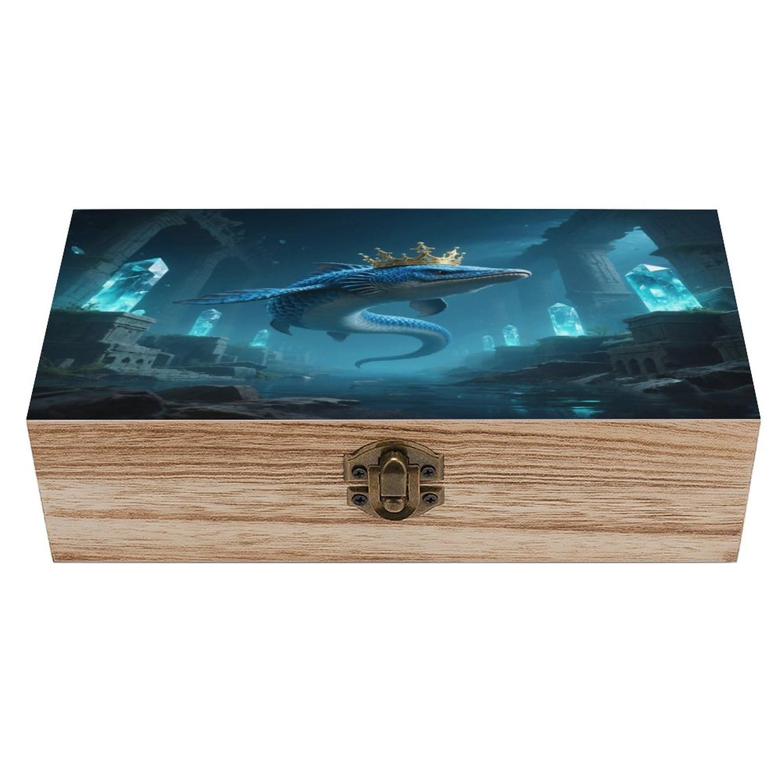 VstaDank Ichthyosaur Wooden Storage Box Vintage Wood Box with Lid Large Wooden Jewelry Boxes DIY Wood Gift Boxes Exquisite Jewelry Case Art Stash Keepsake Storage Case