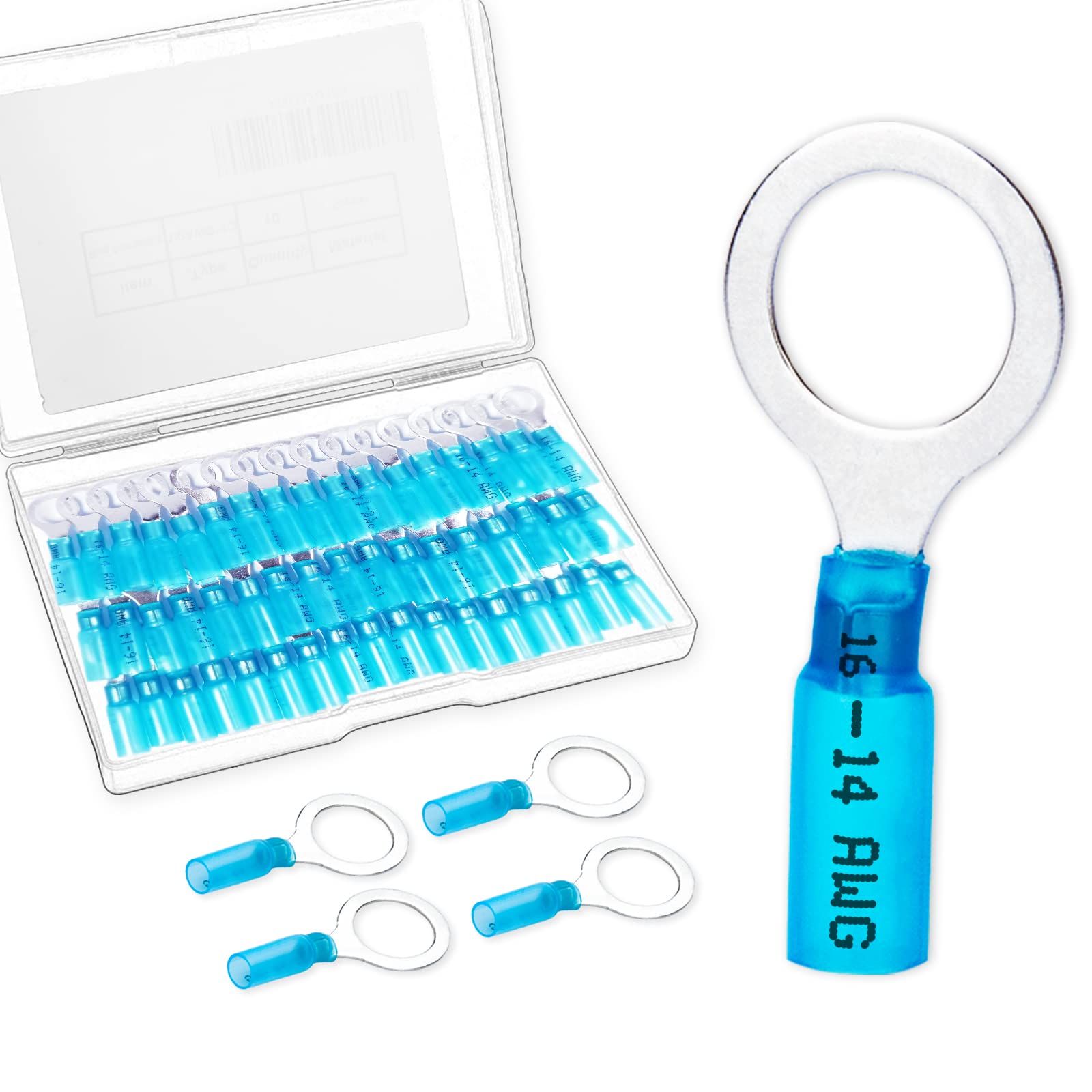 60 PCS Heat Shrink Wire Connectors, 16-14 AWG Ring Terminals, 16-14 Gauge 3/8" Stud(M10) Automotive Marine Ring Connectors by Housun