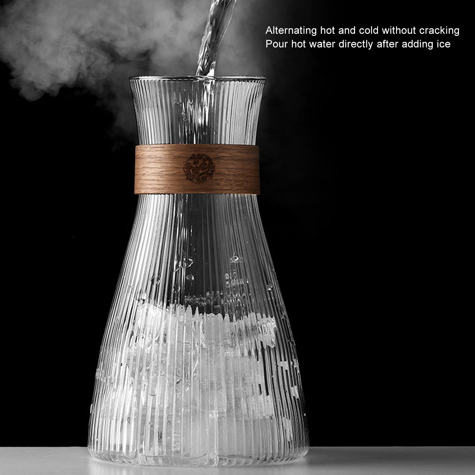 AYNEFY 1600ml High Borosilicate Glass Bedside Carafe with Lid and 2 Glass Cup Set, Teapot, Coffee Juice Pitcher, for Home, Office, Tea House, Walnut Wood, 304 Stainless Steel