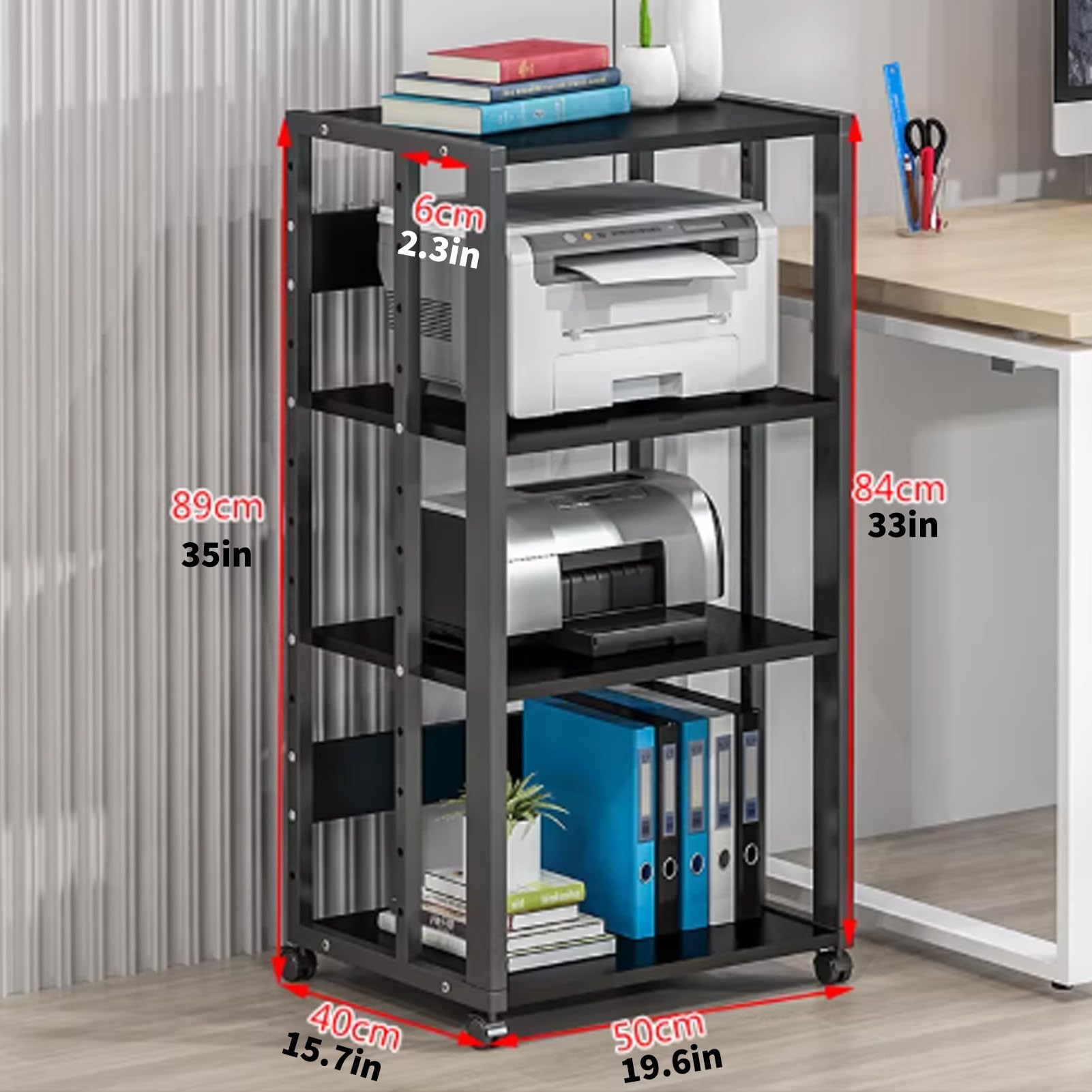 Ruchomy Stojak na Media Audio, Stojak na Media z Drewnianą Półką o Regulowanej Wysokości, Szafka do Przechowywania Komponentów do Kina Domowego(Black C-35in/89cm)