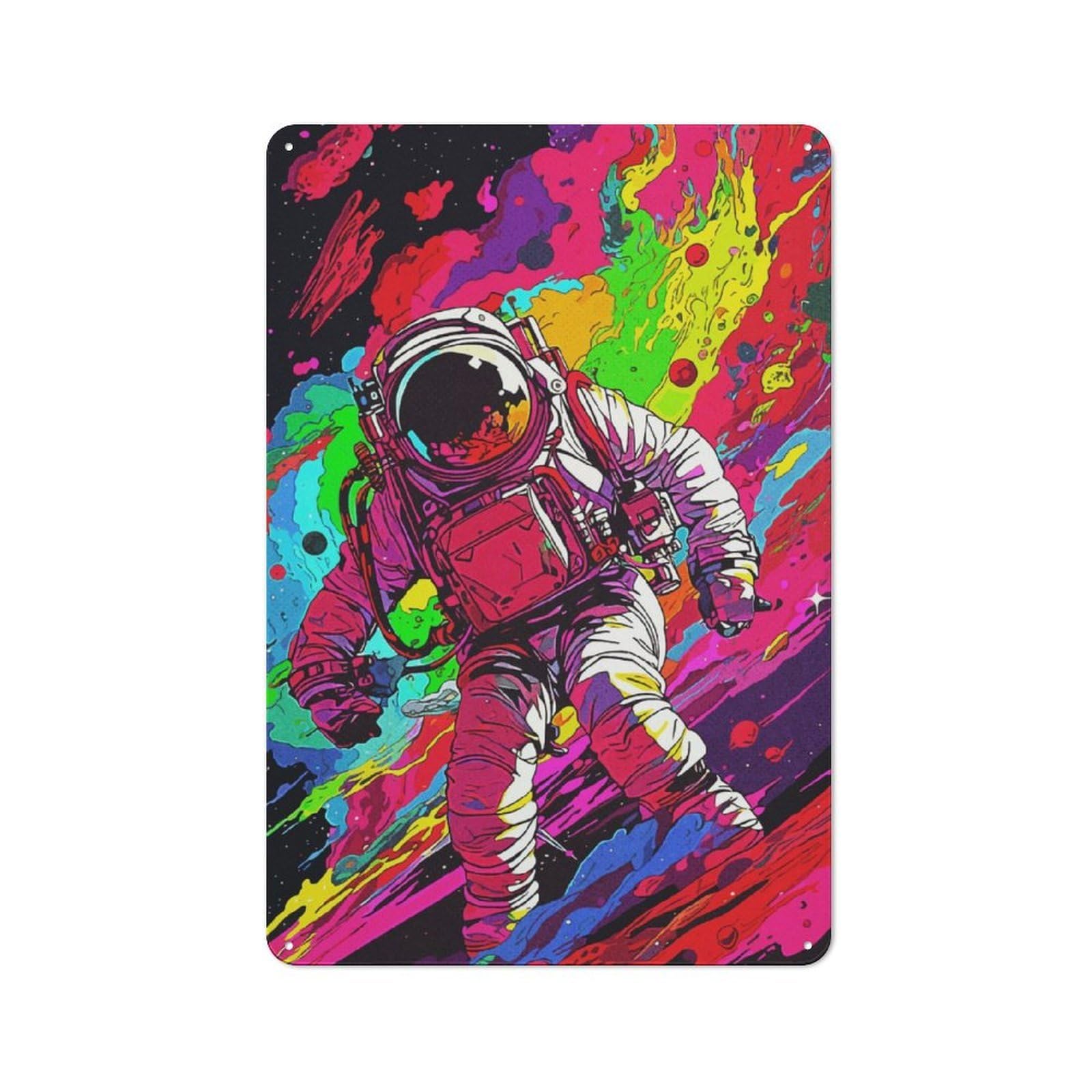 Junmoney Colorful Astronaut Vintage Rustic Metal Sign 30X20cm Featuring For Garage Wall, Suited To Garage Decor Collectors