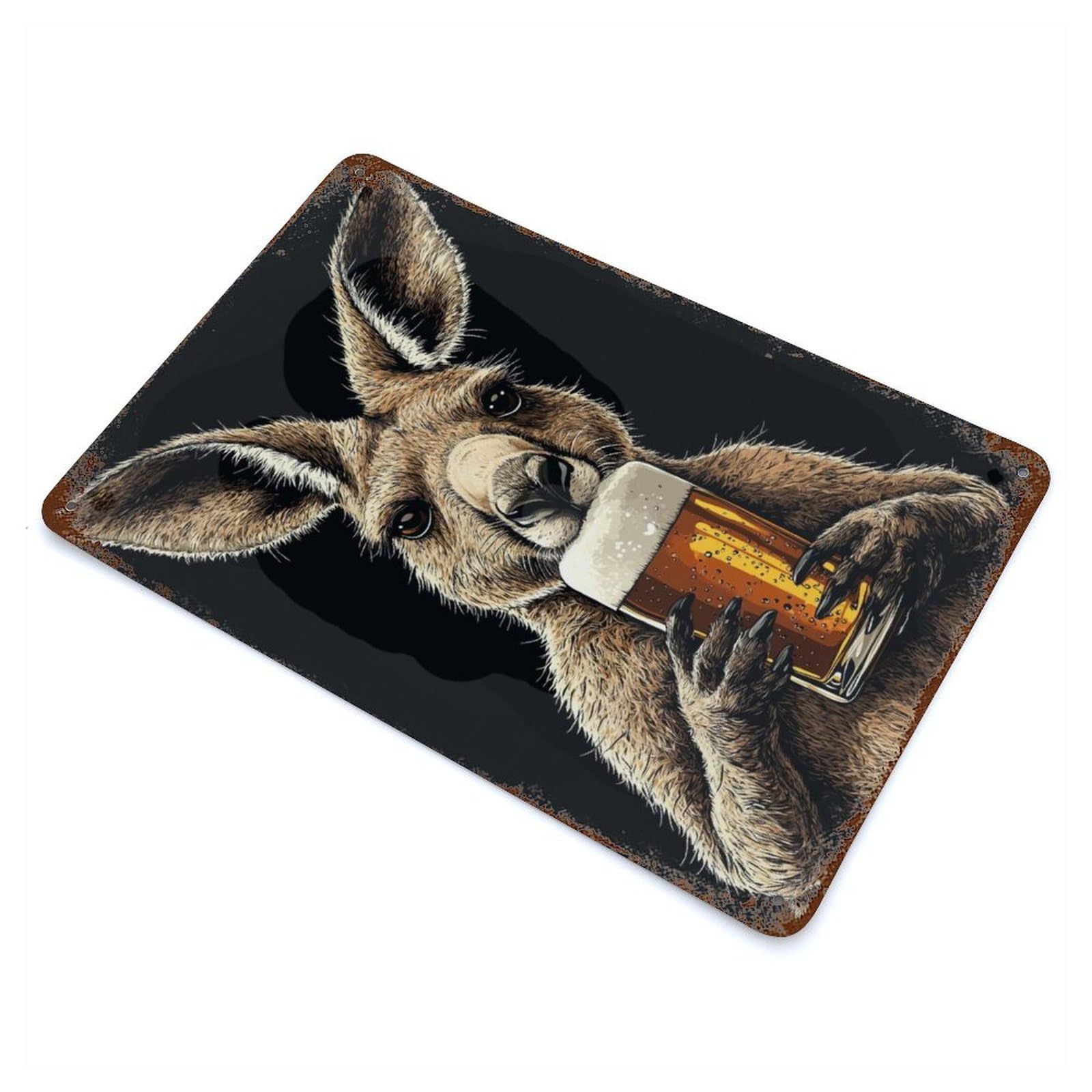 Rust Effect Kangaroo with Beer Rusty Metal Tin Sign 11.8"x7.9", Old School Wall Decor for Pub, Kitchen And Man Cave Decor