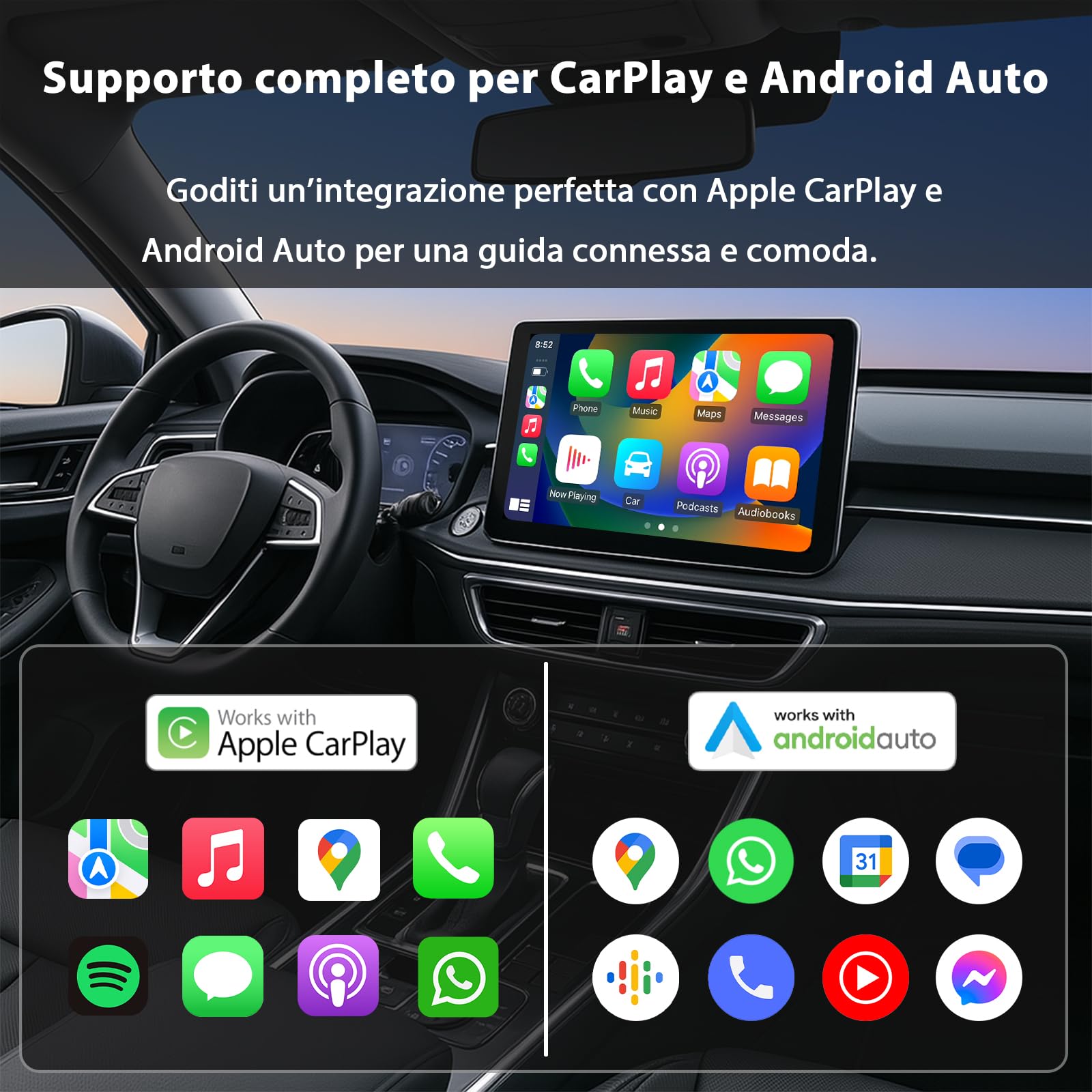 Adattatore wireless 2 in 1 per auto CarPlay e Android, mini dongle Plug & Play con USB-A e USB-C, converte CarPlay cablato in wireless, compatibile con iPhone e Android, Cars 2016+