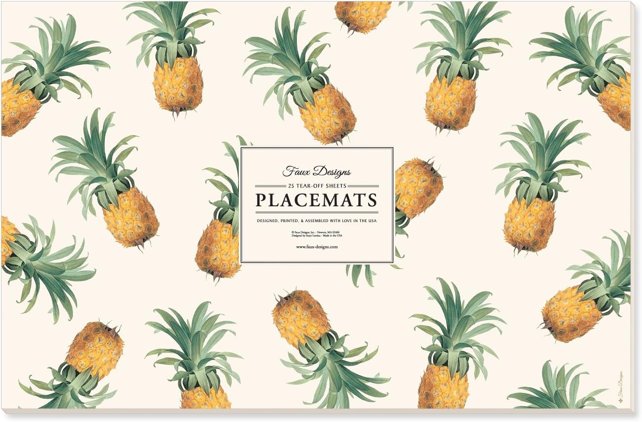Pineapple 25 Count Designer Paper Placemats Easy Elegant Casual Entertaining, Made in The USA by Faux Designs