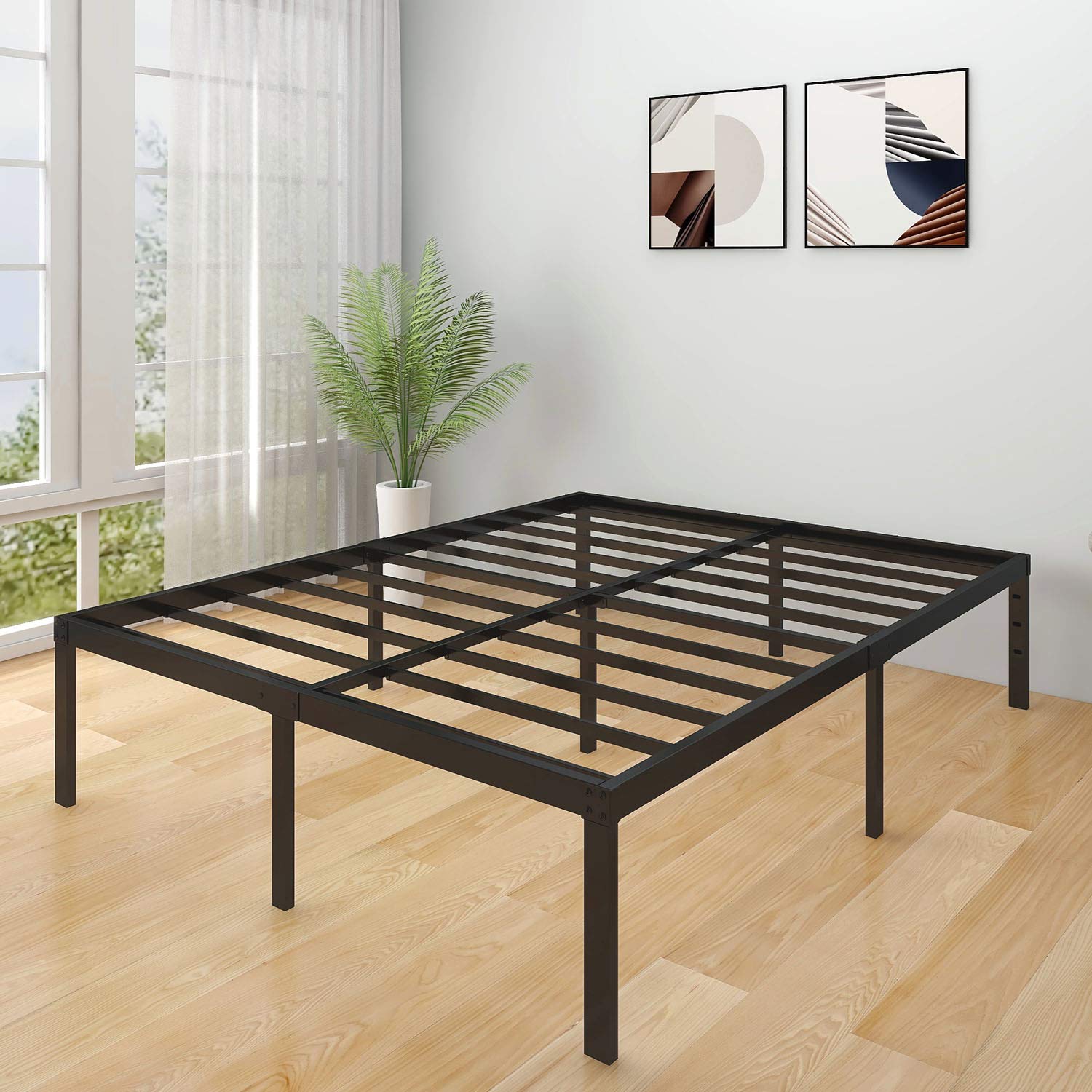18 Inch Metal Platform Bed Frame/3500 Pounds Heavy Duty Steel Slat Mattress Foundation/Reinforced Platform/Noise Free/Easy Assembly,Twin/Twin XL/Full/King/California King (Queen)