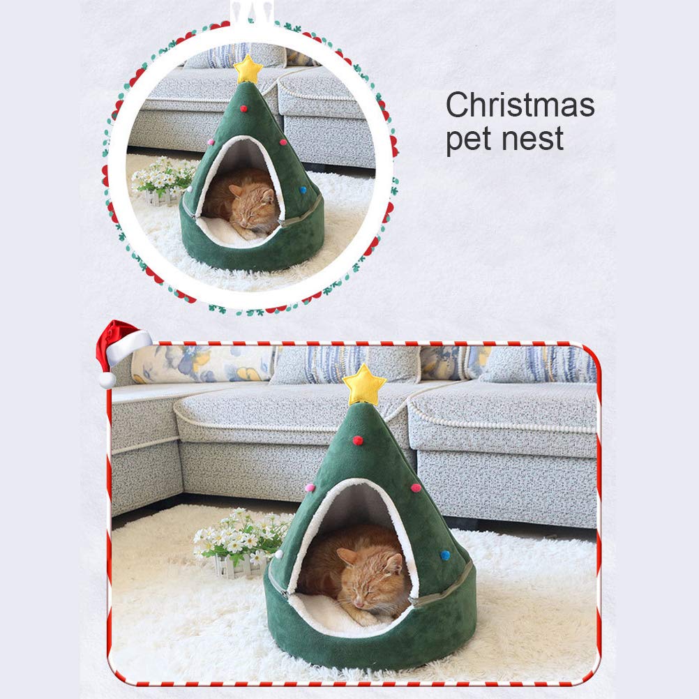Christmas Cat House - Cute Cave Bed, Soft Teepee, Warm Winter Semi-Enclosed Shelter For Puppy & Kitten