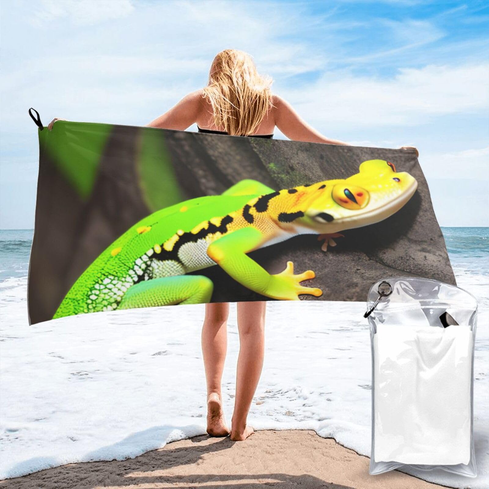 JBJGKHLP Green Geckos Print Quick Dry Portable Towel For Beach Camping Hiking Yoga Fitness Outdoor Adventures