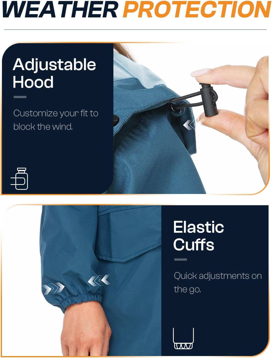 SaphiRose Women's Long Rain Jacket Waterproof Lightweight Hooded Raincoat Packable Knee Length Rain coat - Image 6