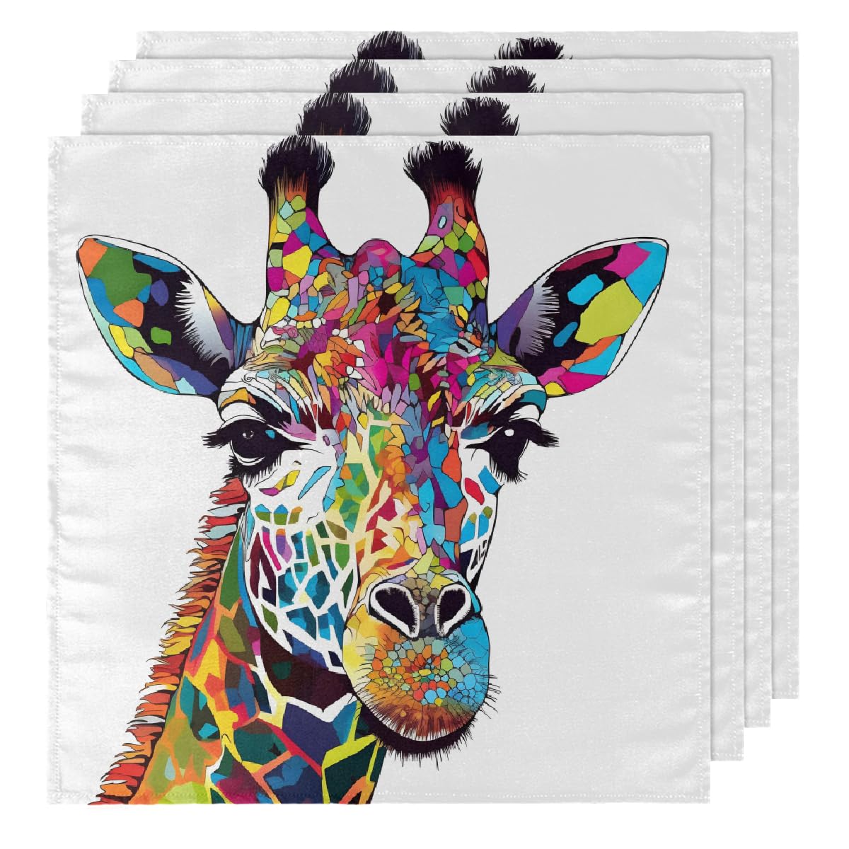 Cloth Napkins 20 x 20 Inch Reusable Soft Fabric Napkins Set of 4, Colorful Giraffe Cartoon Animals Washable Dinner Tea Party Napkins for Kitchen Restaurant