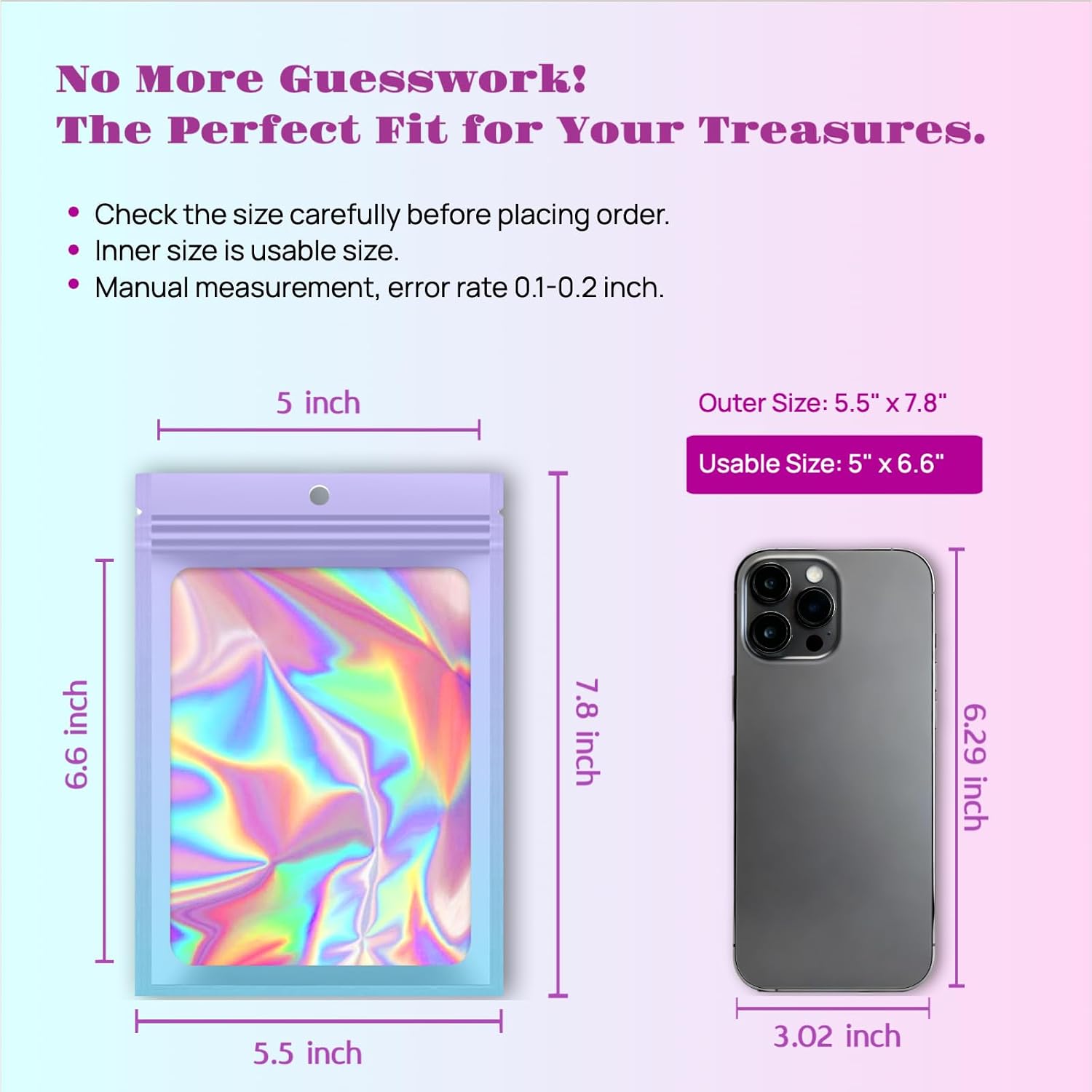 100 Pieces Resealable Mylar Bags, Smell Proof Bags with Clear Window for Food Storage Party Favor Packaging Small Business(Purple&Light Blue, 5.5×7.8 Inch) image 2