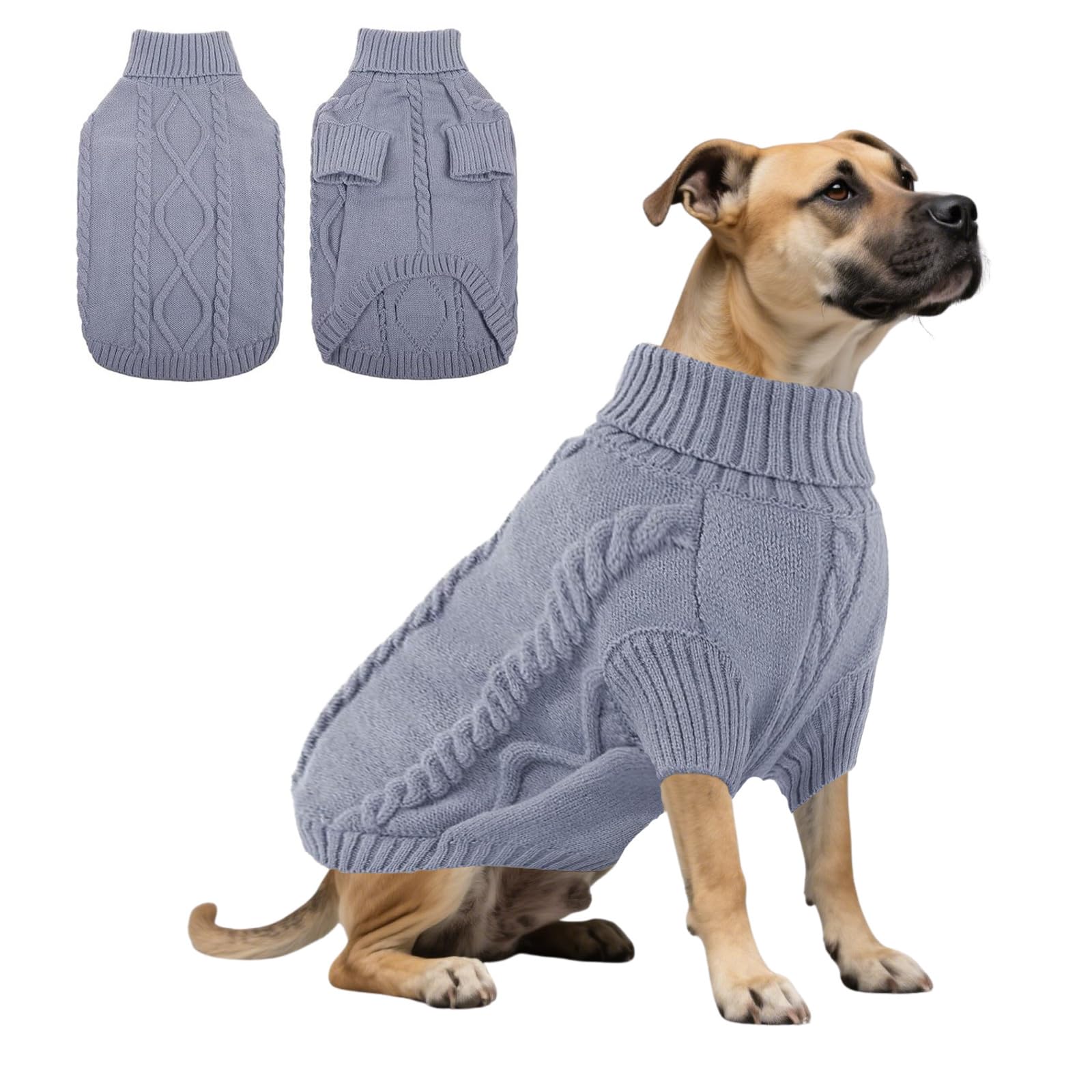 Dog Knitted Sweatshirt,Dog Winter Warm Jumpers Turtleneck Knitwear Cold Weather Puppy Vest Clothes for Cat Puppy Small Medium Large Dogs_2XL(Silver Gray) โ image 1